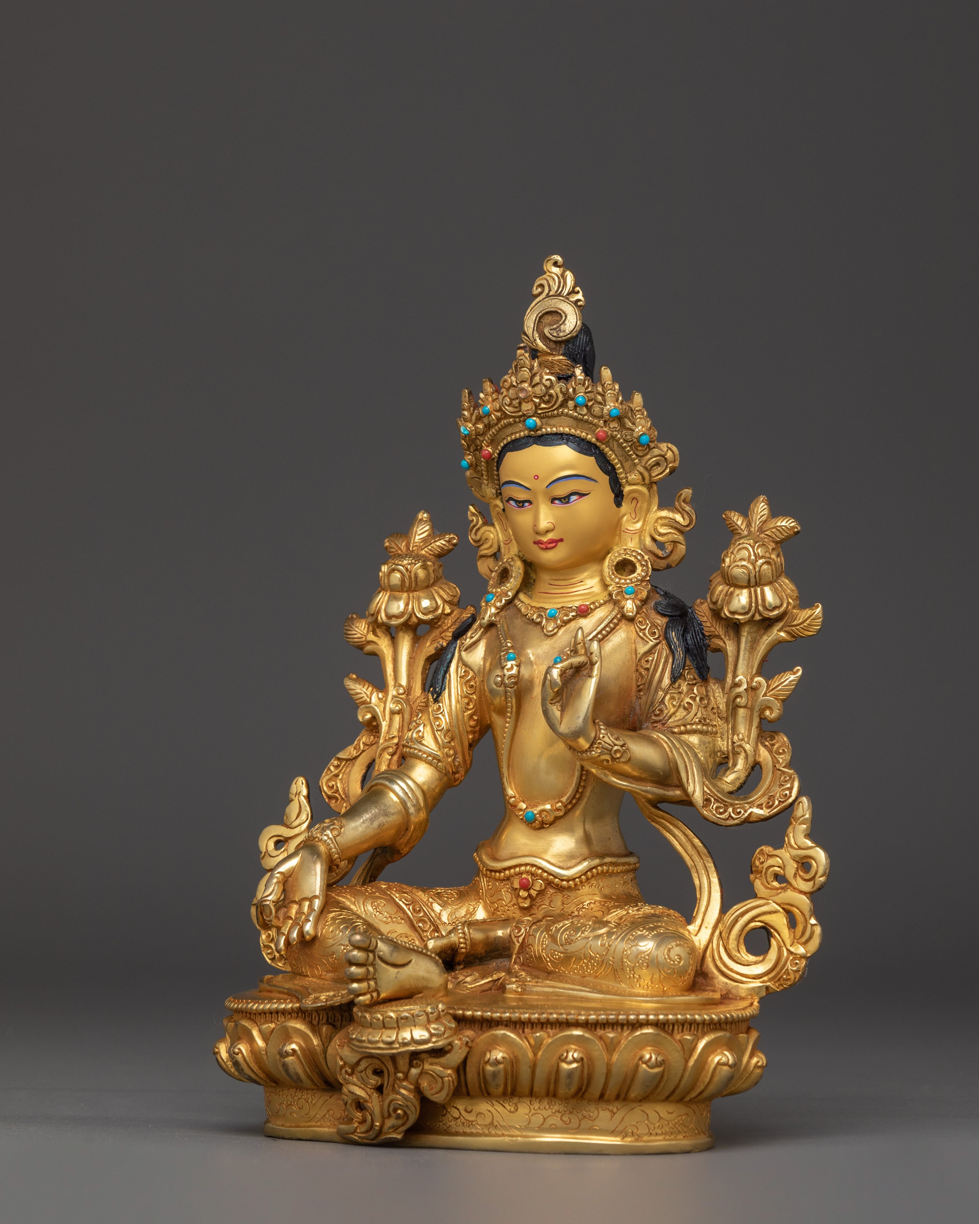 Himalayan Golden Shyama Tara Statue | Green Tara Artwork