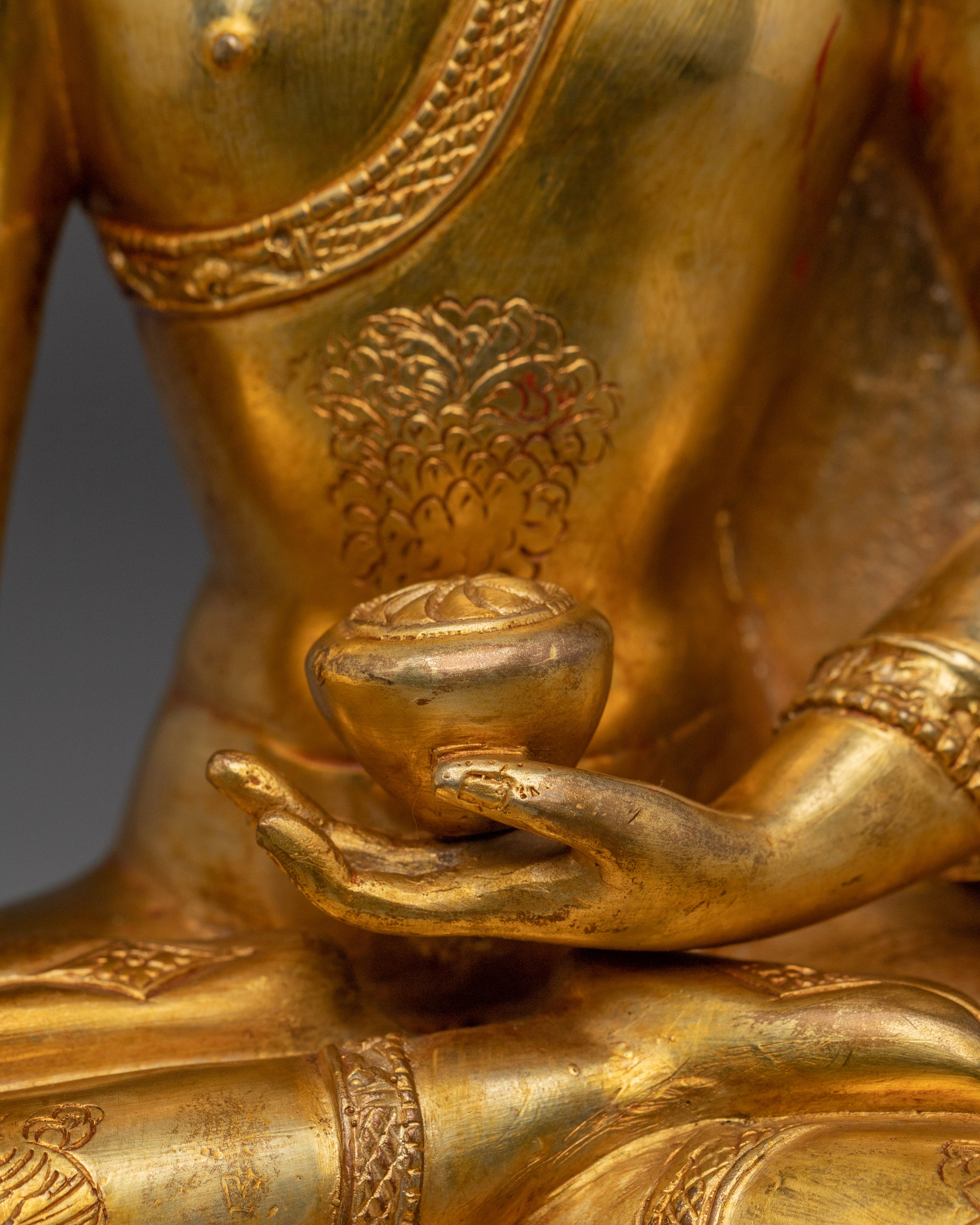 Gold Gilded Crown Shakyamuni Buddha Statue | Divine Copper Artwork with Gemstones