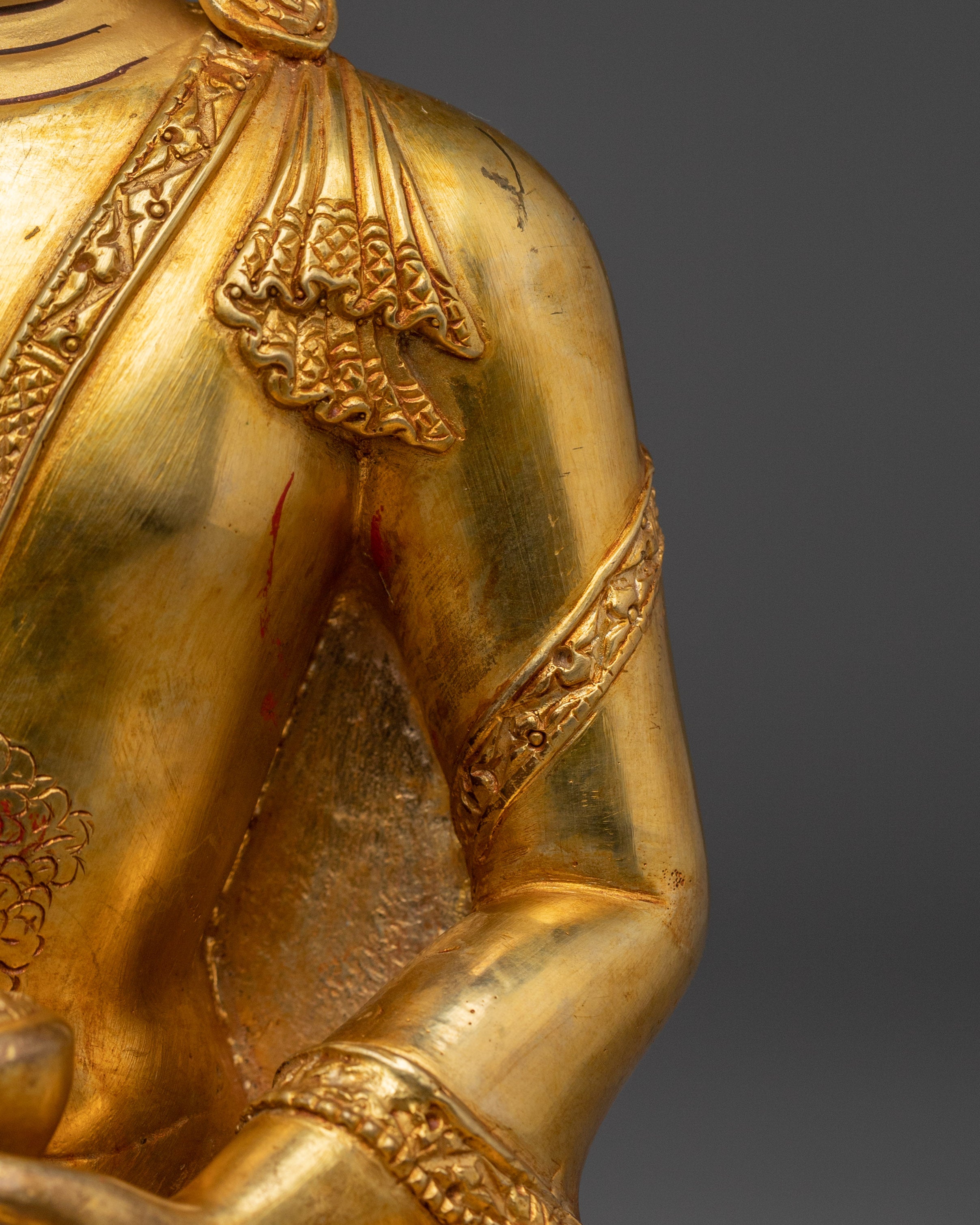 Gold Gilded Crown Shakyamuni Buddha Statue | Divine Copper Artwork with Gemstones