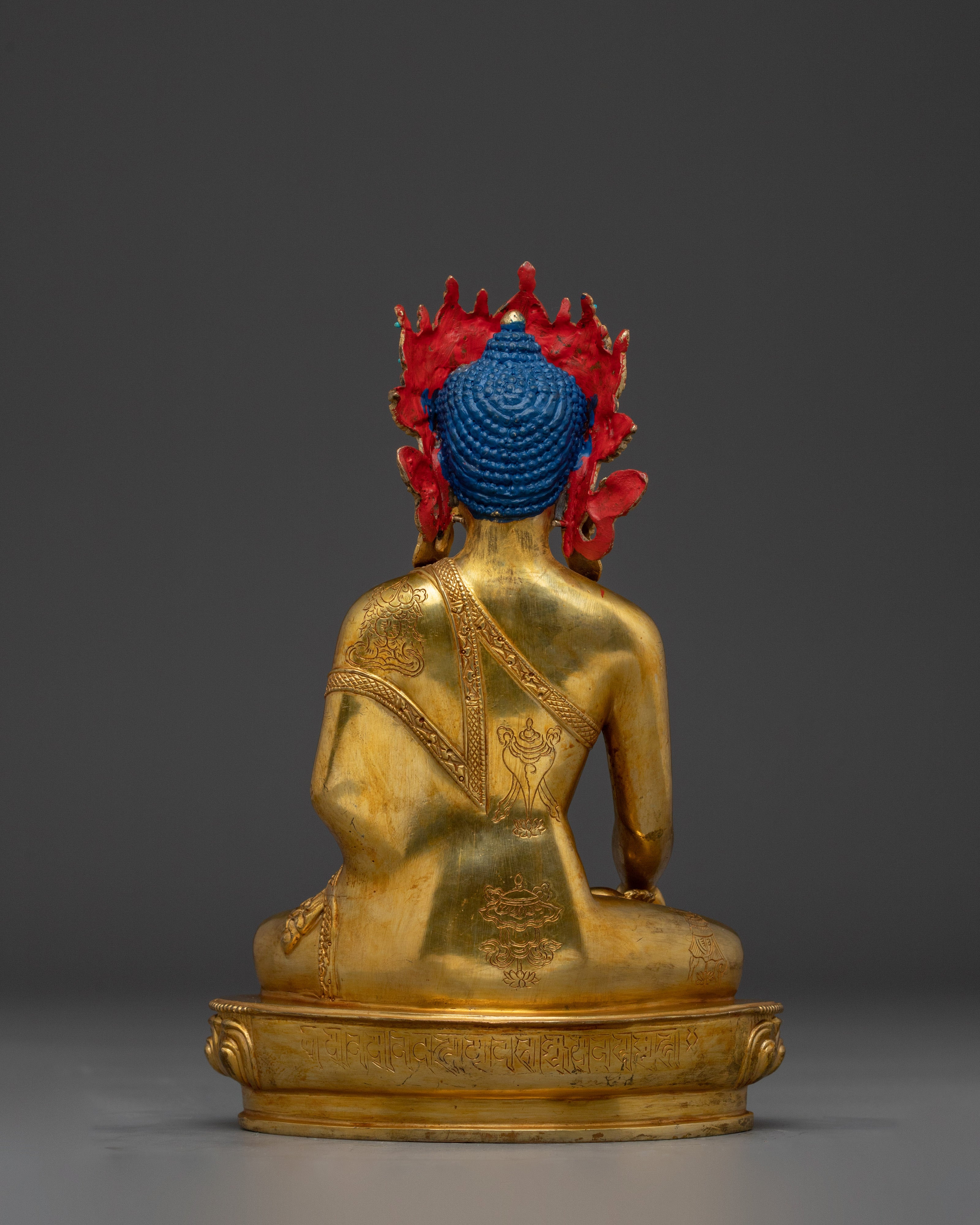 Gold Gilded Crown Shakyamuni Buddha Statue | Divine Copper Artwork with Gemstones