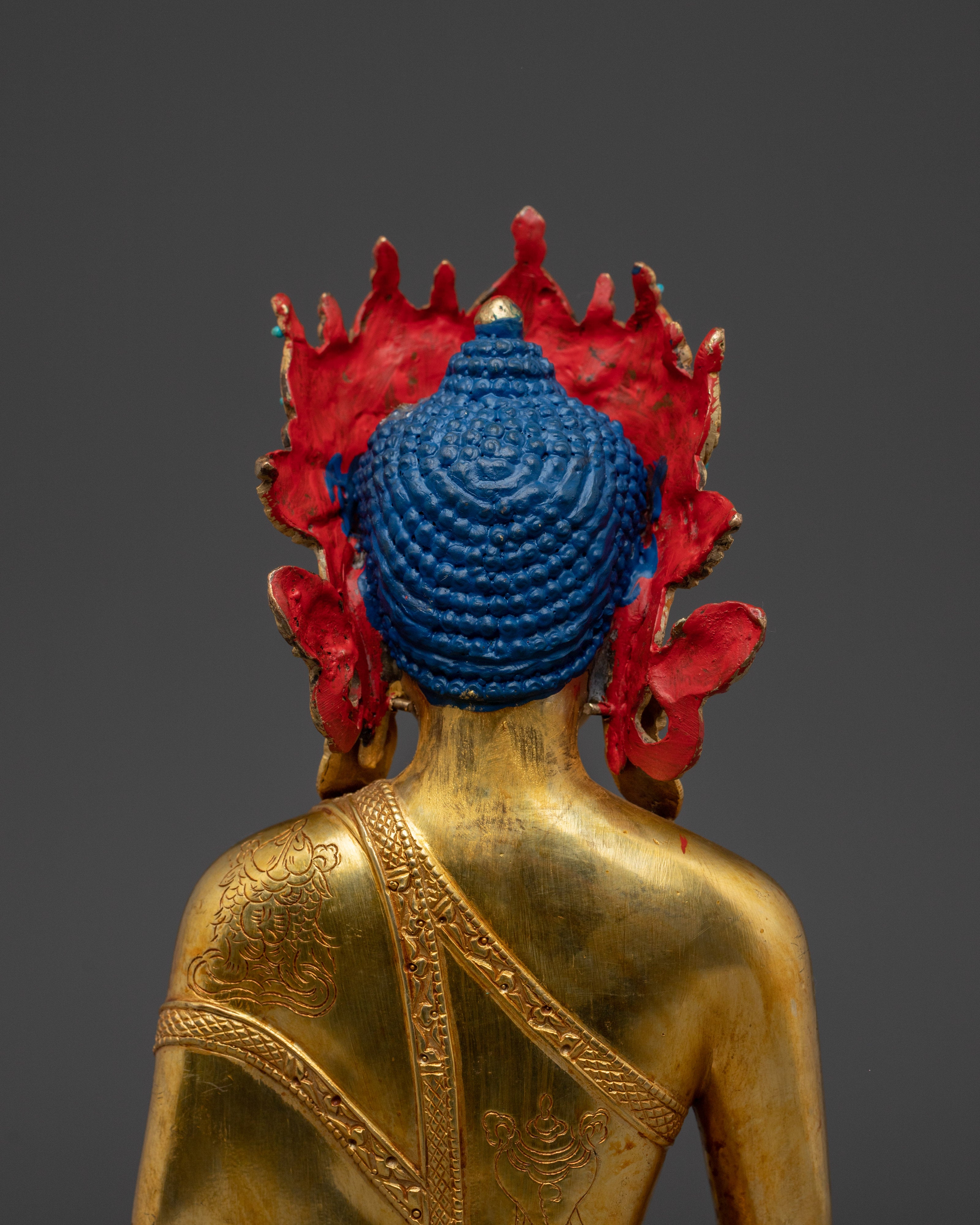 Gold Gilded Crown Shakyamuni Buddha Statue | Divine Copper Artwork with Gemstones