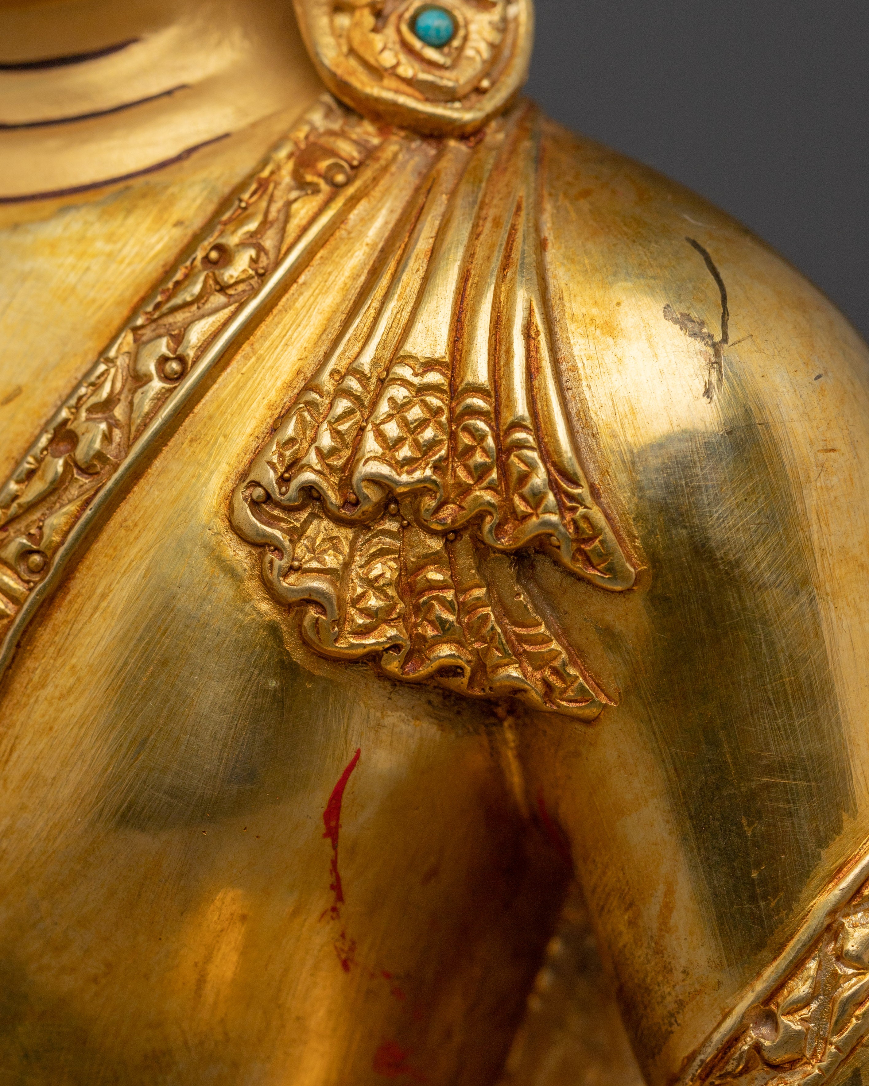 Gold Gilded Crown Shakyamuni Buddha Statue | Divine Copper Artwork with Gemstones