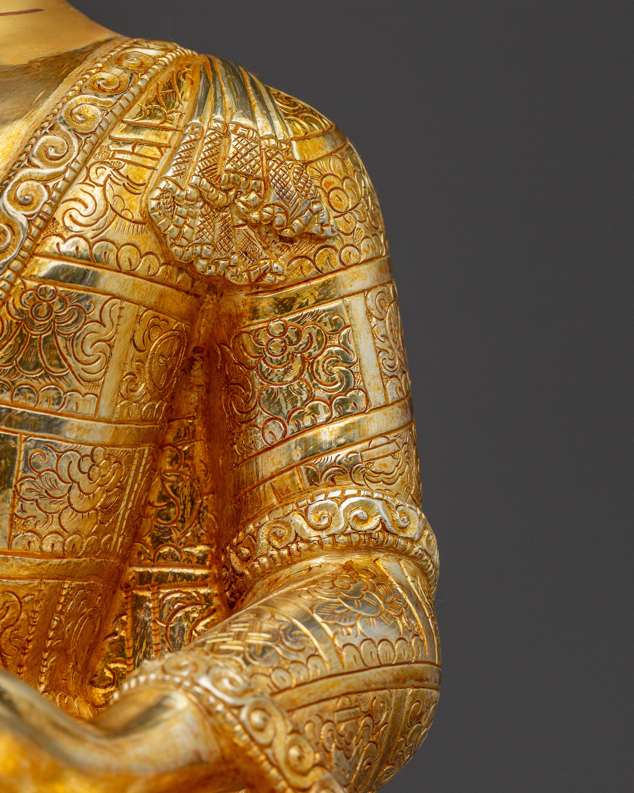 Handcrafted Copper Artwork Shakyamuni Buddha Statue | Gold and Acrylic Paintings