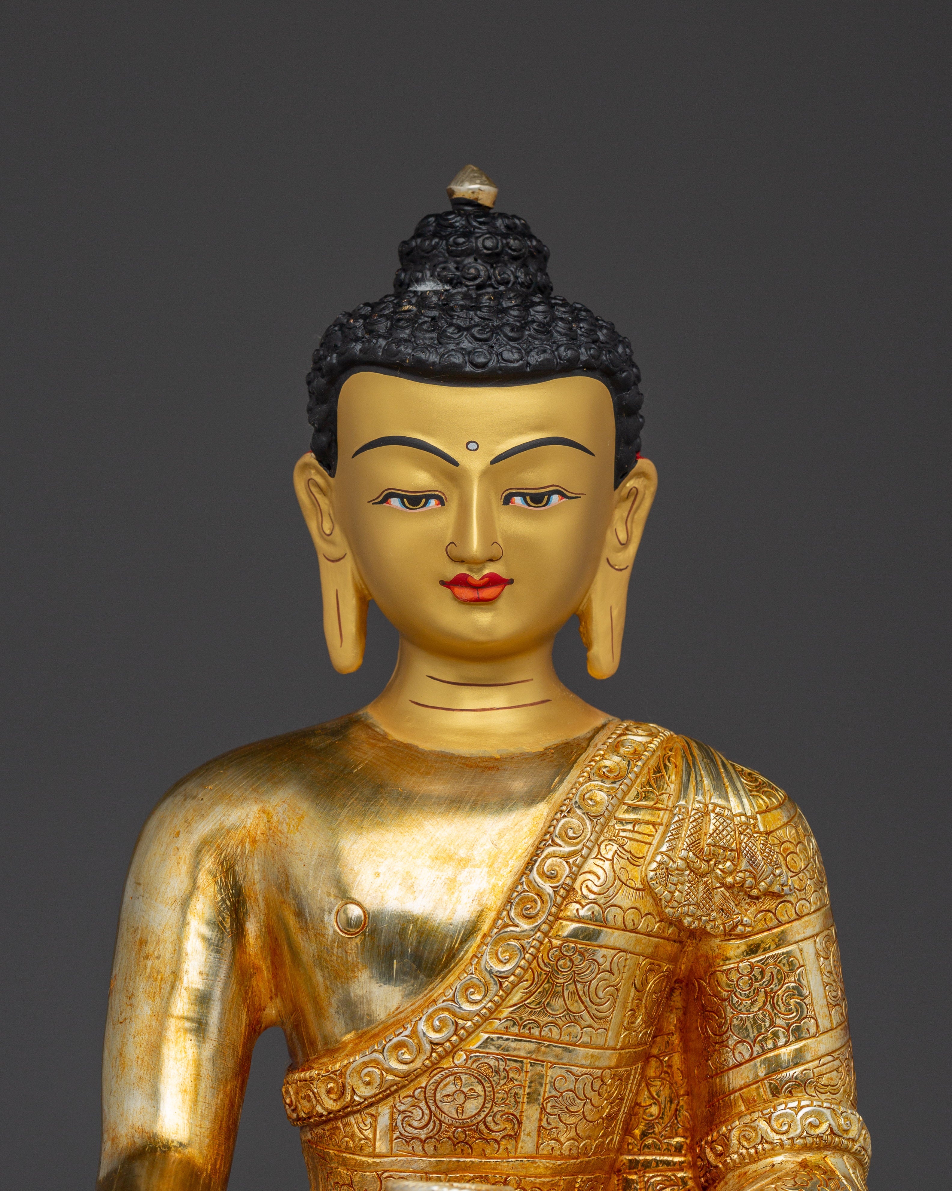 Handcrafted Copper Artwork Shakyamuni Buddha Statue | Gold and Acrylic Paintings