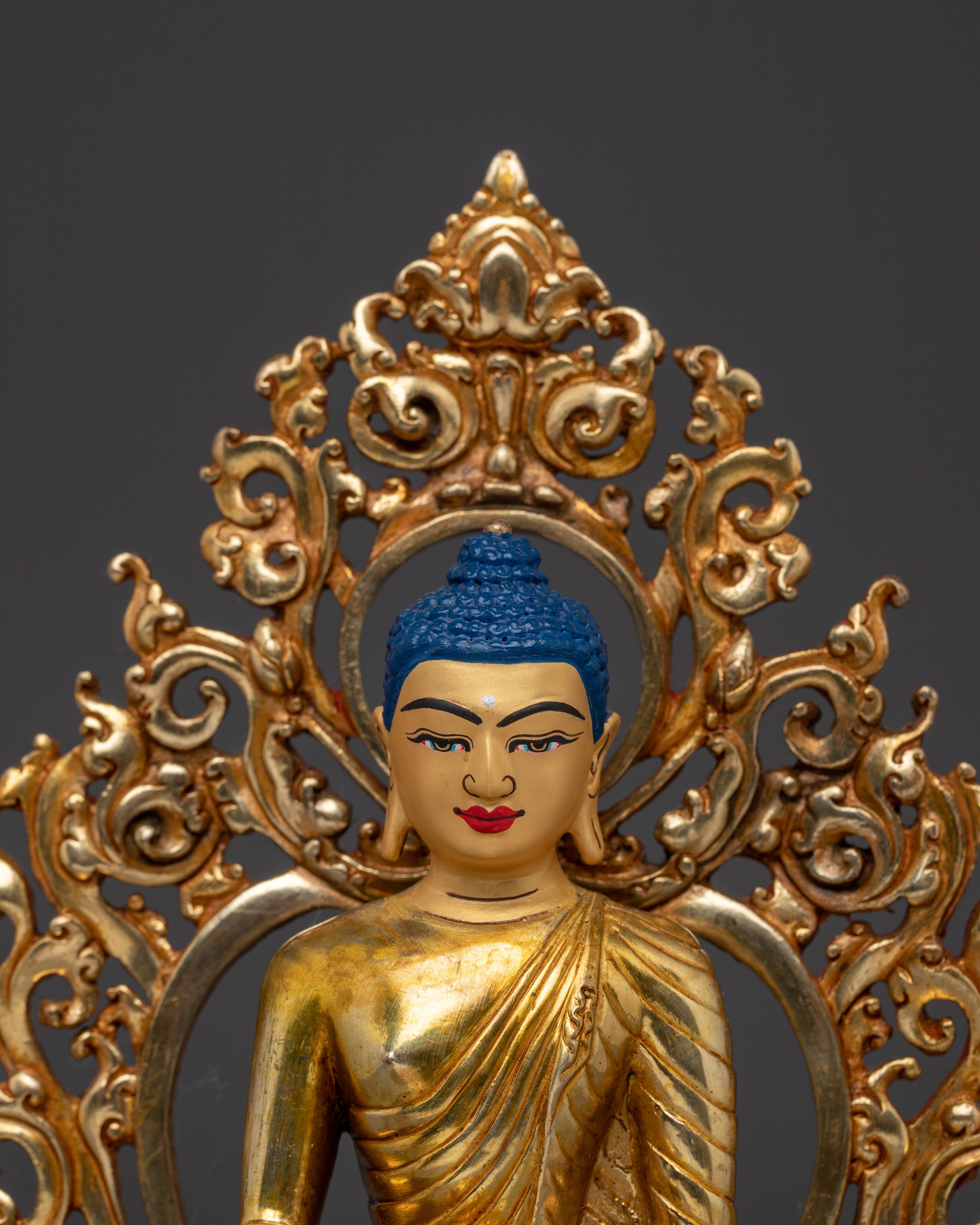 Handcrafted Gold Shakyamuni Buddha Statue with Throne | Home Decor