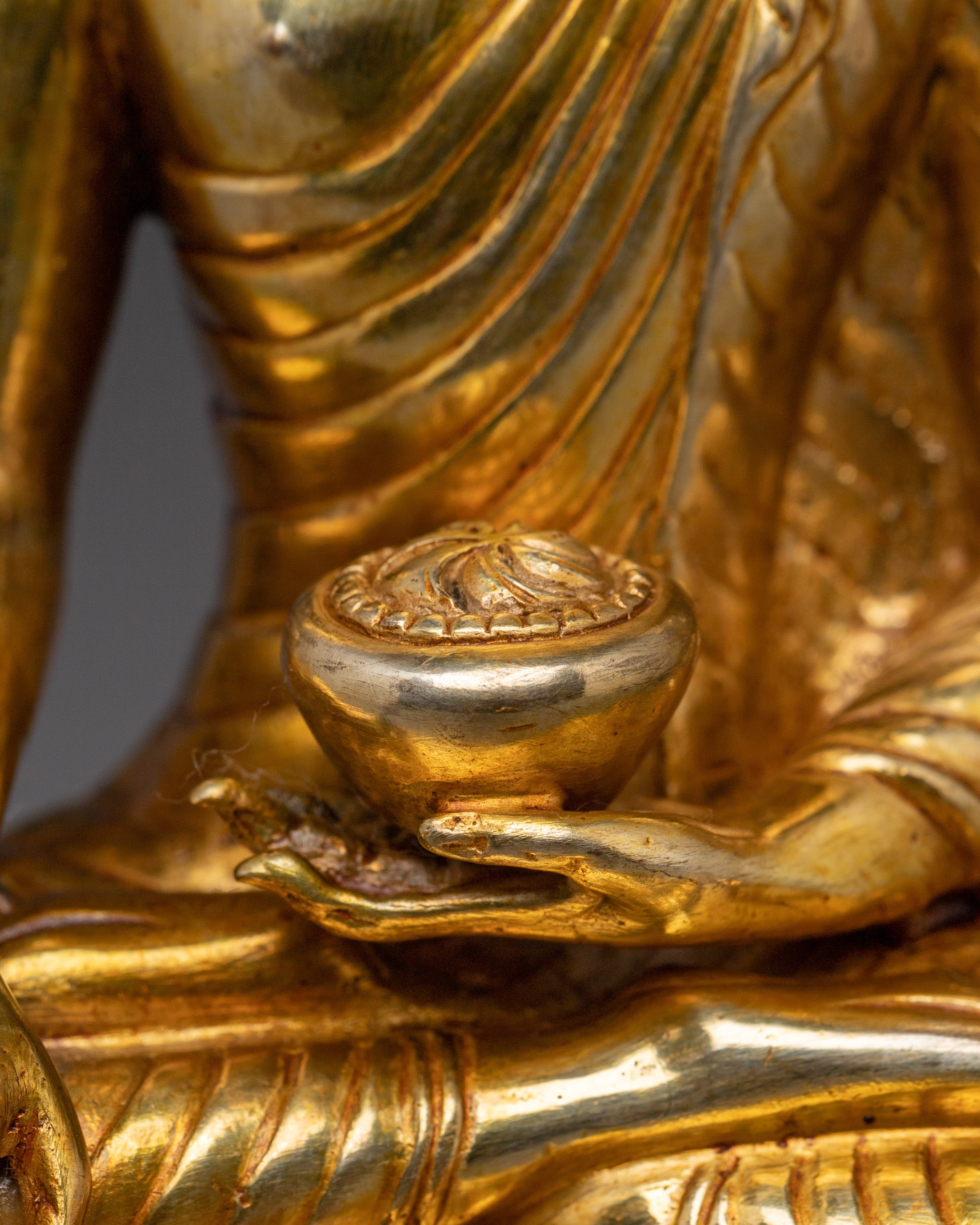 Handcrafted Gold Shakyamuni Buddha Statue with Throne | Home Decor