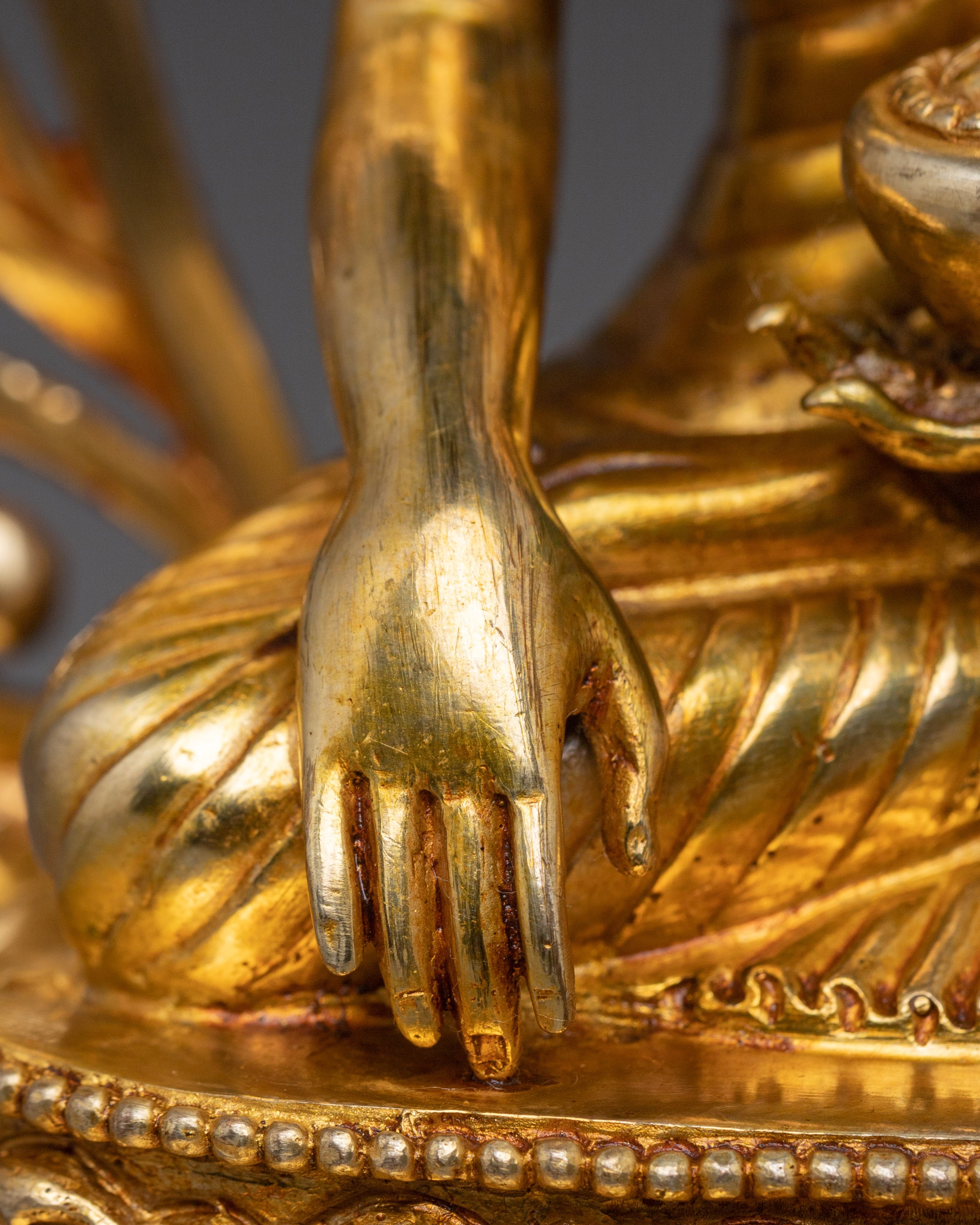 Handcrafted Gold Shakyamuni Buddha Statue with Throne | Home Decor