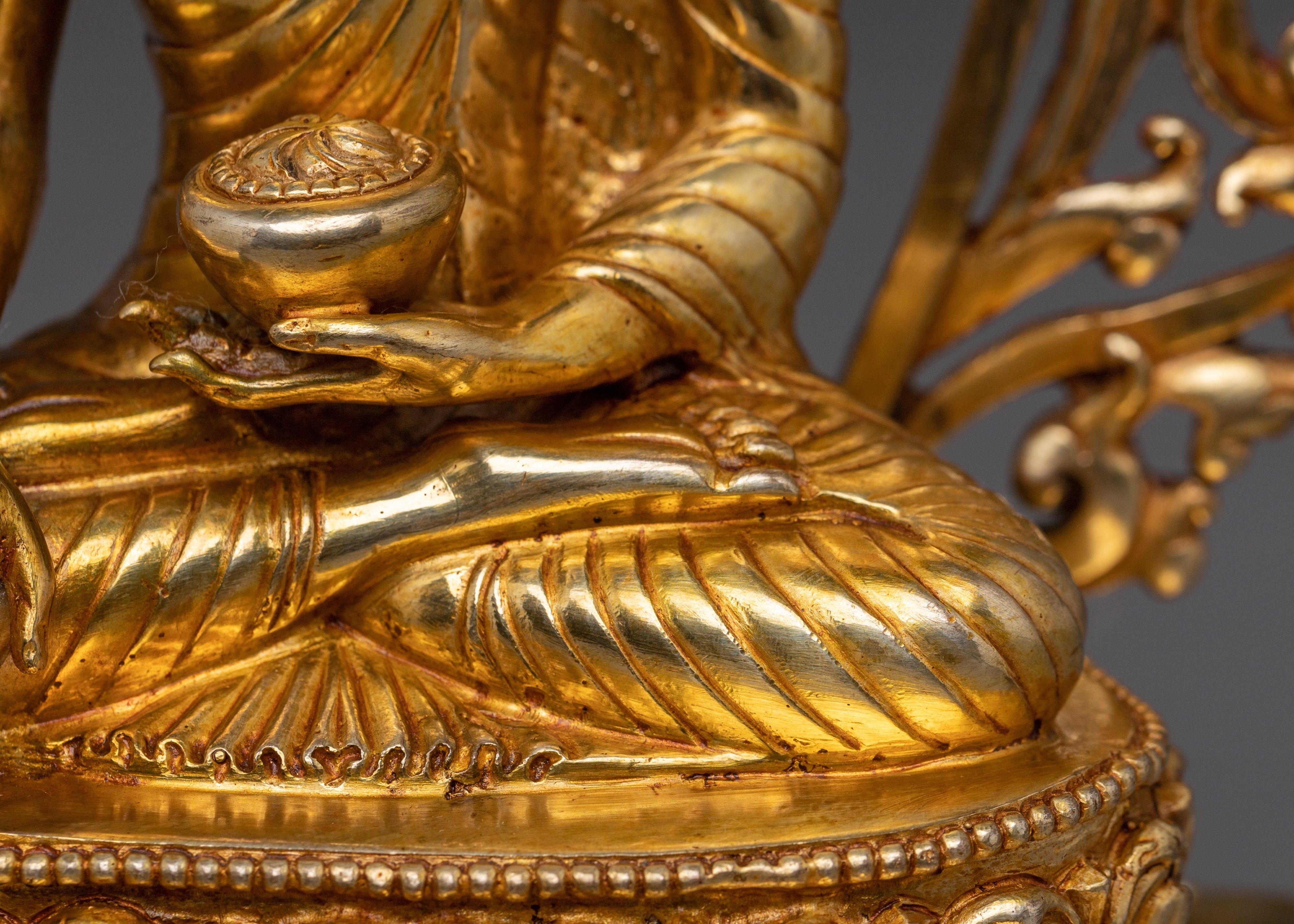 Handcrafted Gold Shakyamuni Buddha Statue with Throne | Home Decor