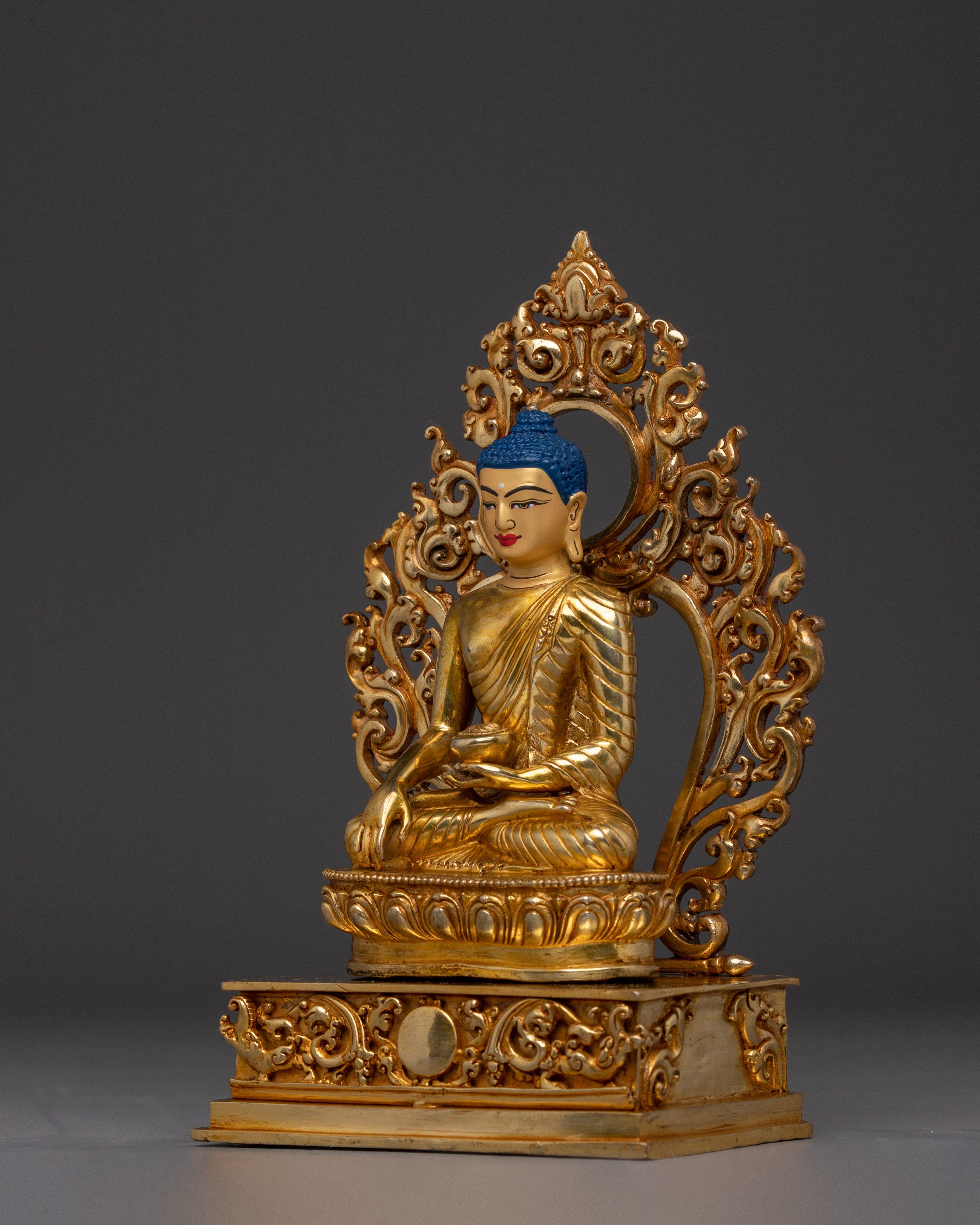 Handcrafted Gold Shakyamuni Buddha Statue with Throne | Home Decor