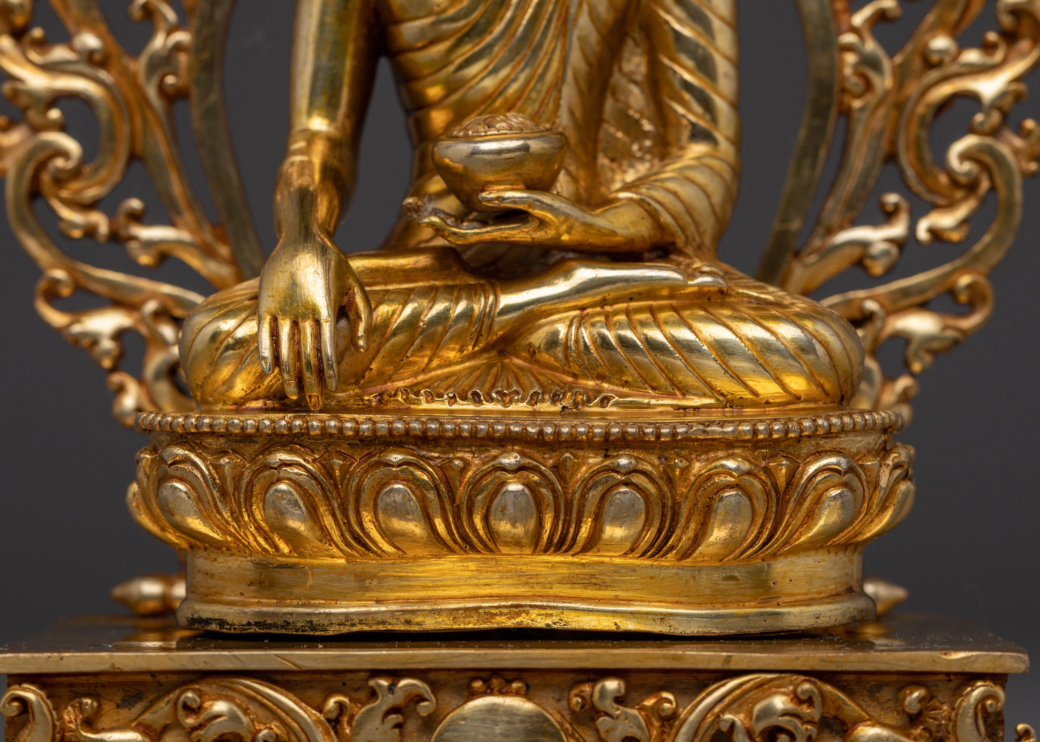 Handcrafted Gold Shakyamuni Buddha Statue with Throne | Home Decor