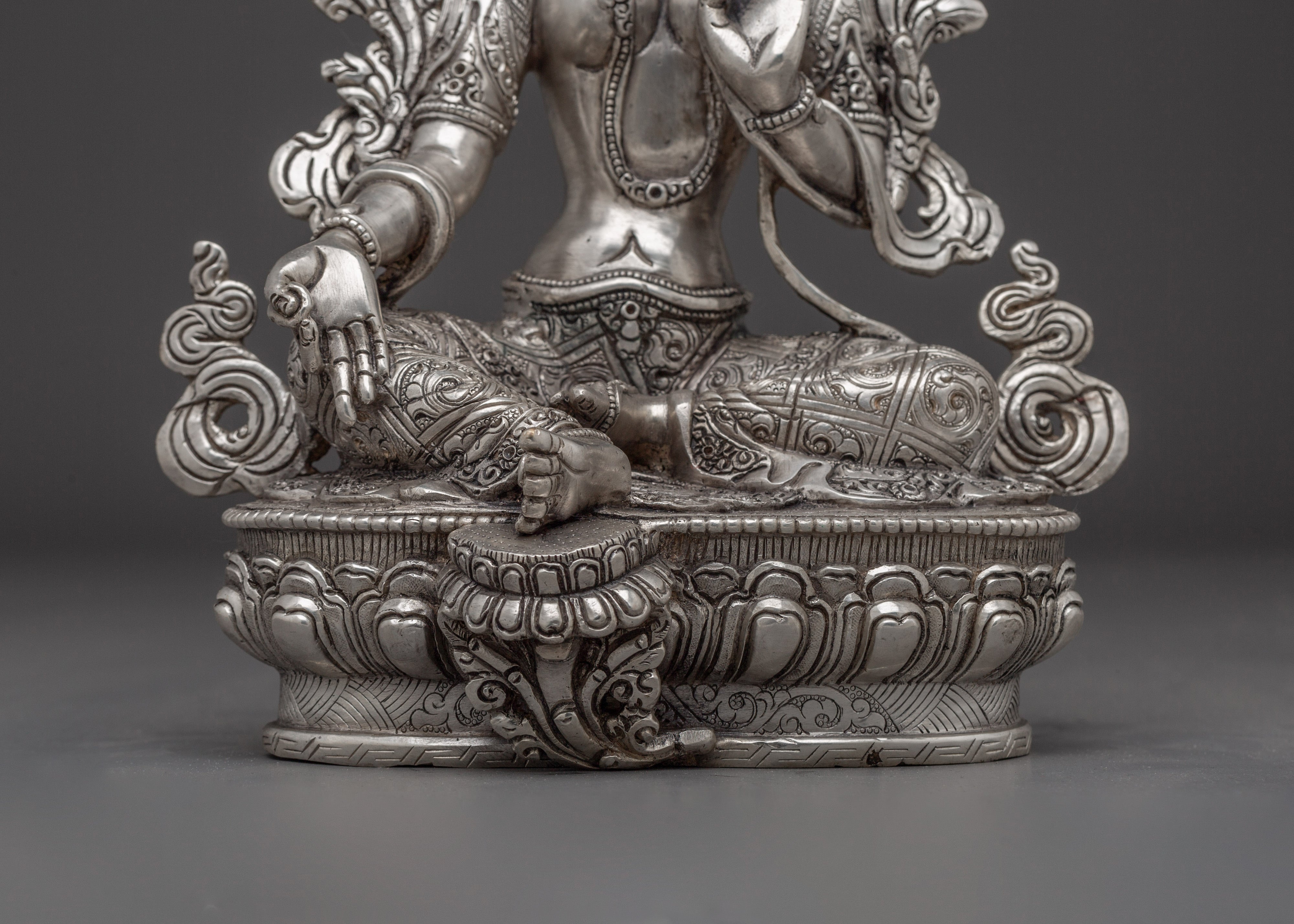 Silver Green Tara Statue | Shyama Tara - Mother of All Buddhas