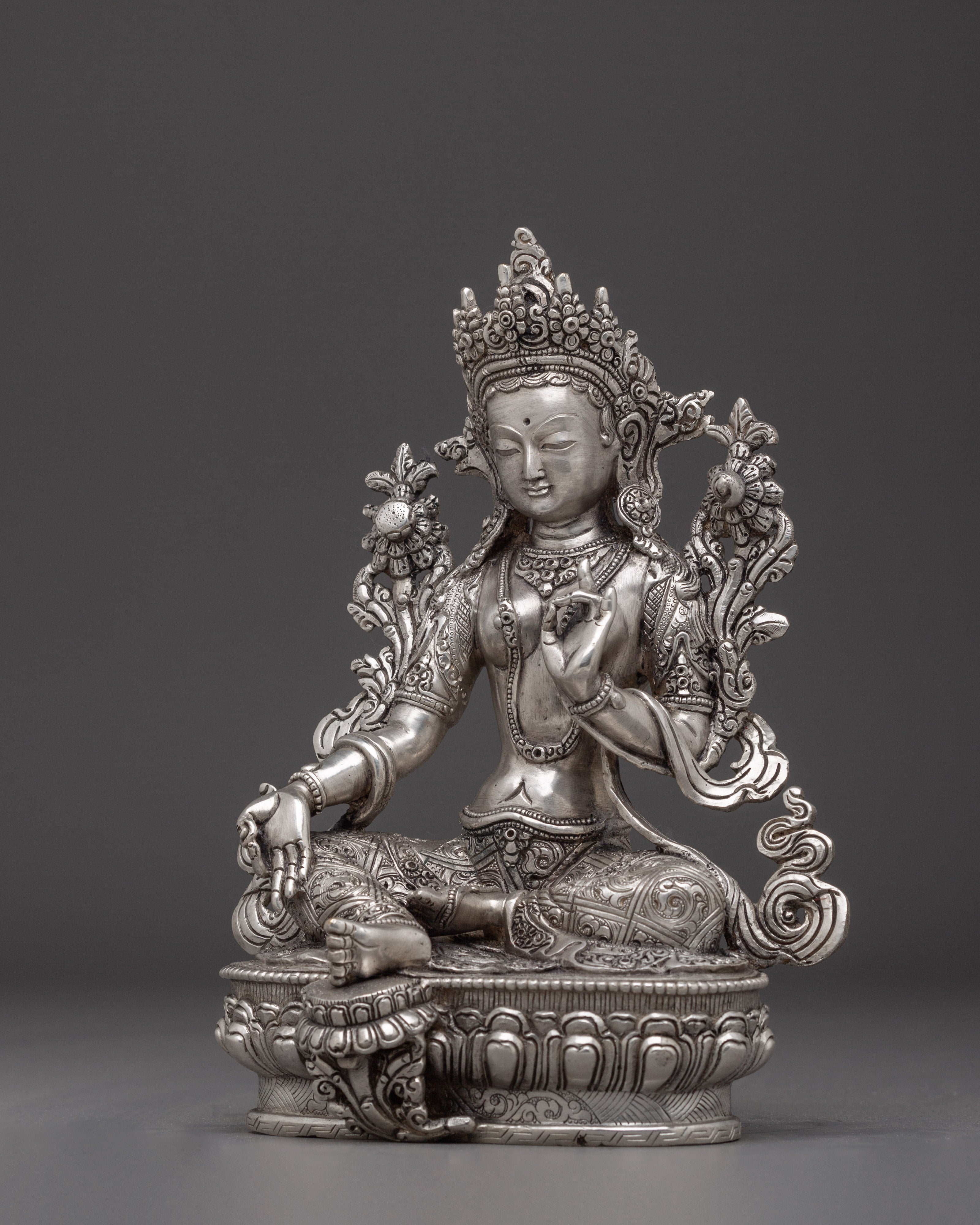 Silver Green Tara Statue | Shyama Tara - Mother of All Buddhas