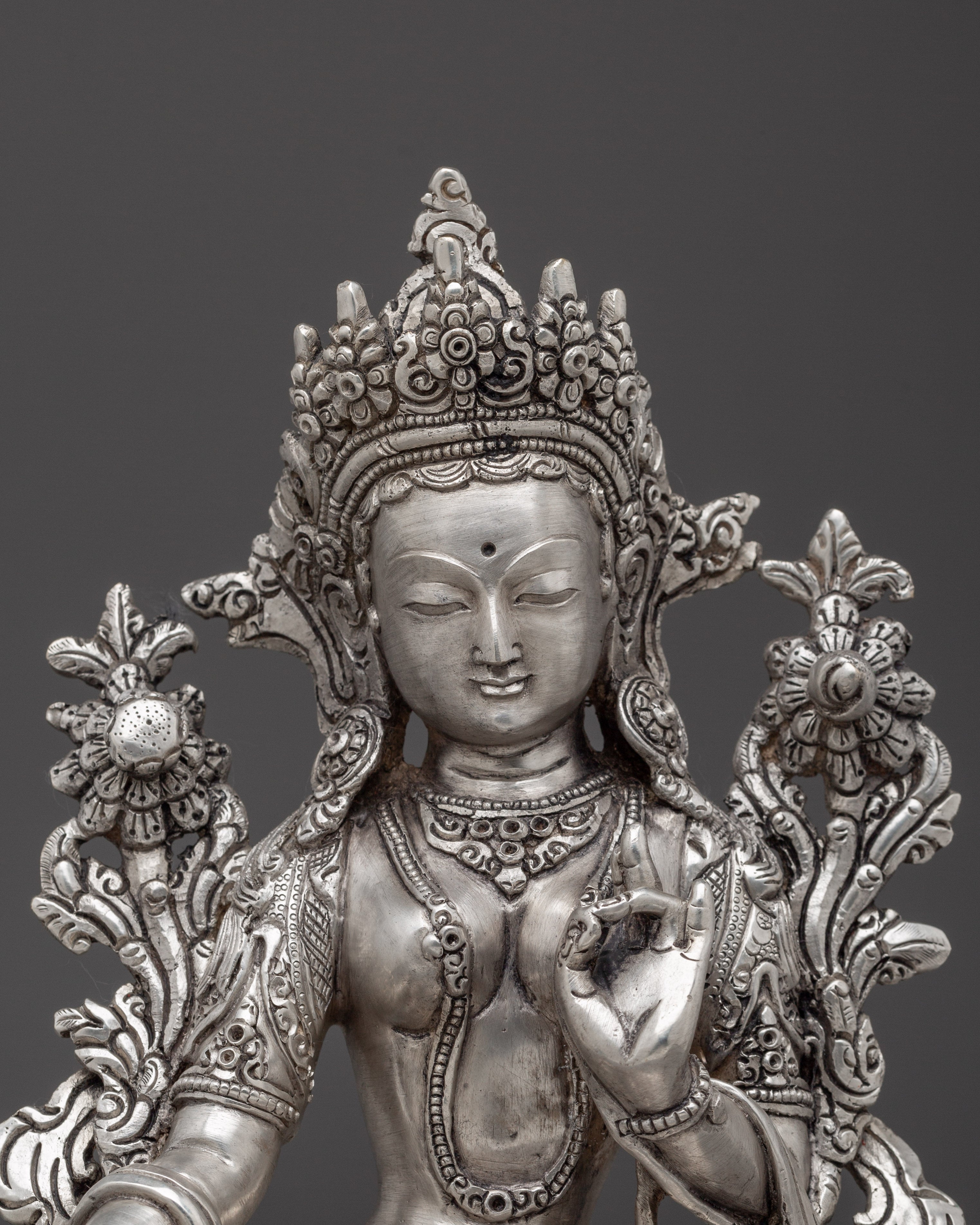 Silver Green Tara Statue | Shyama Tara - Mother of All Buddhas