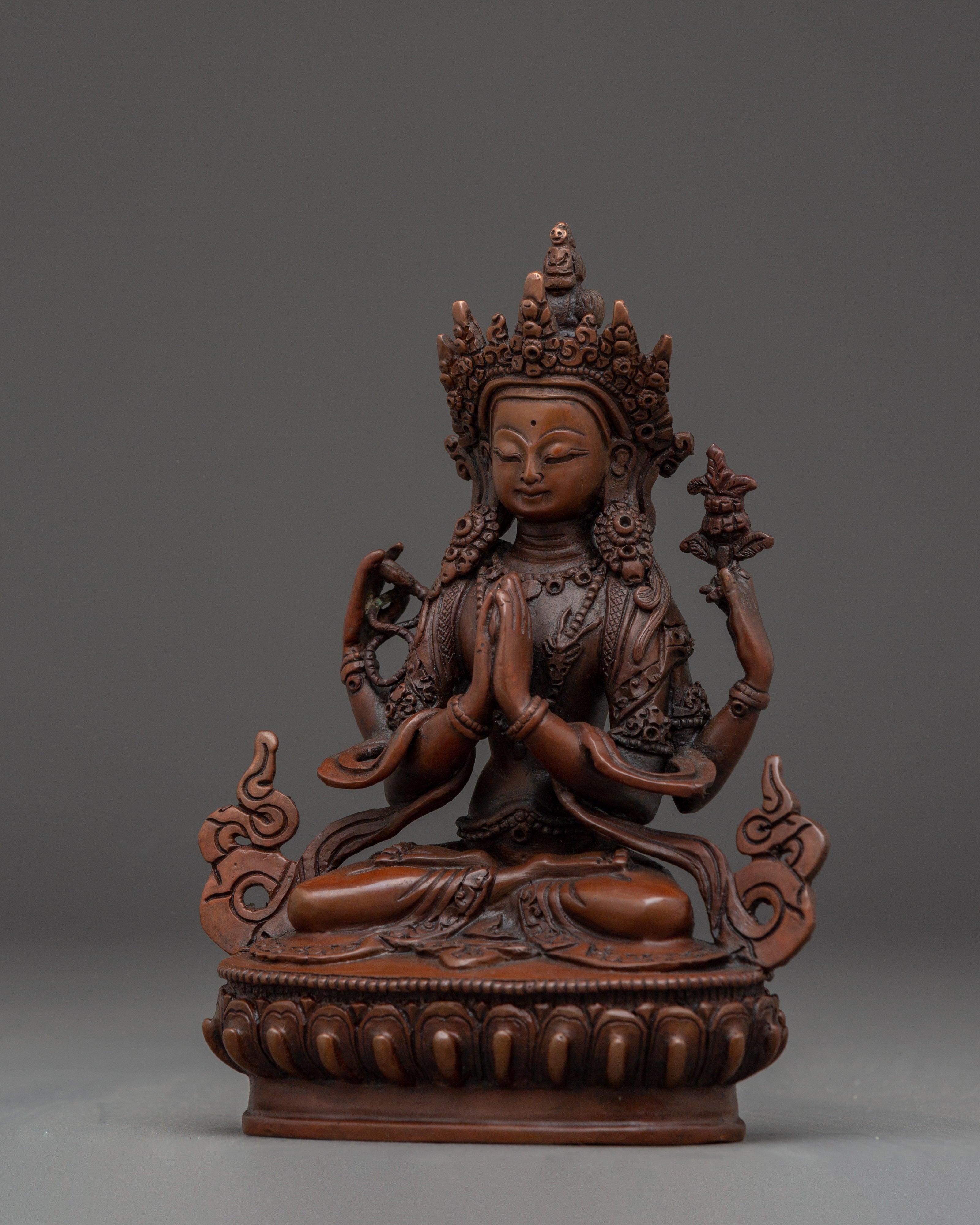 Handmade Chenrezig Compassion Deity Sculpture | Four-Armed Avalokiteshvara Deity
