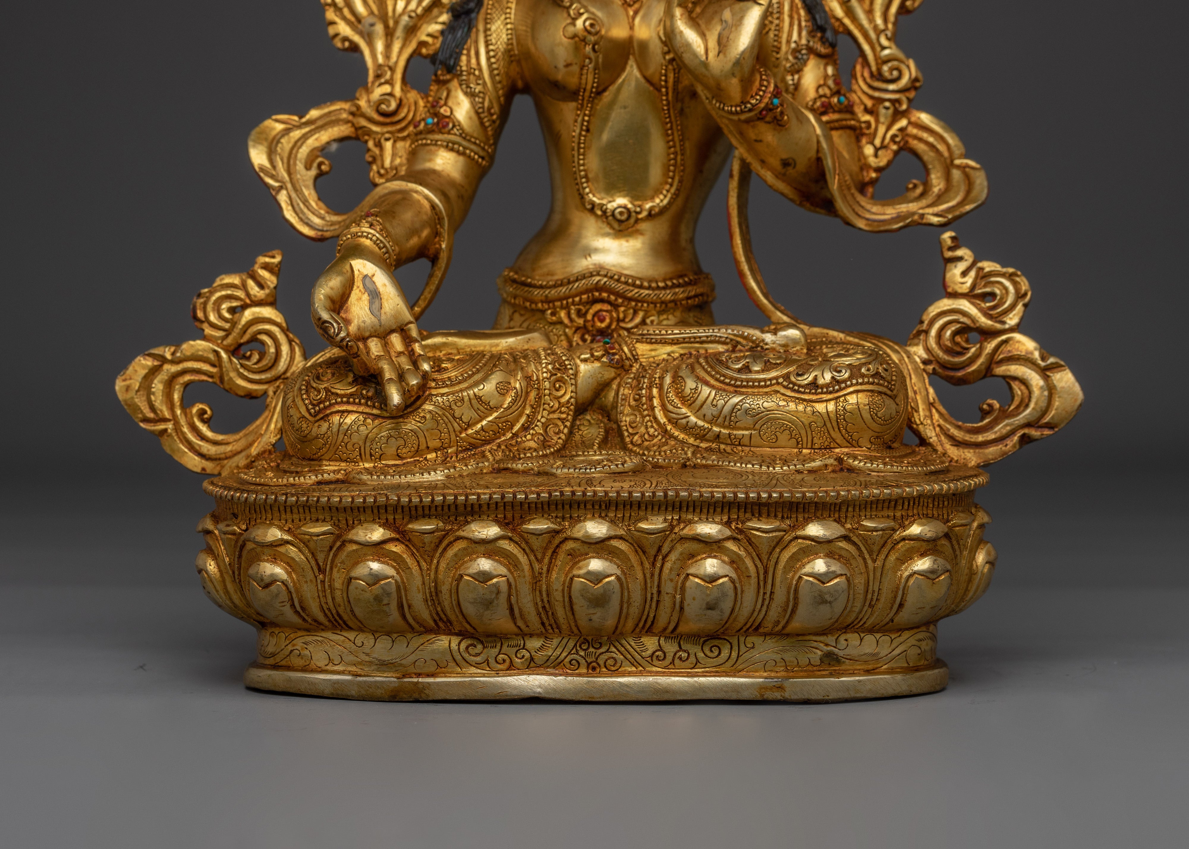 Handcrafted Sacred White Tara Statue | 24K Gold Gilded Copper Statue