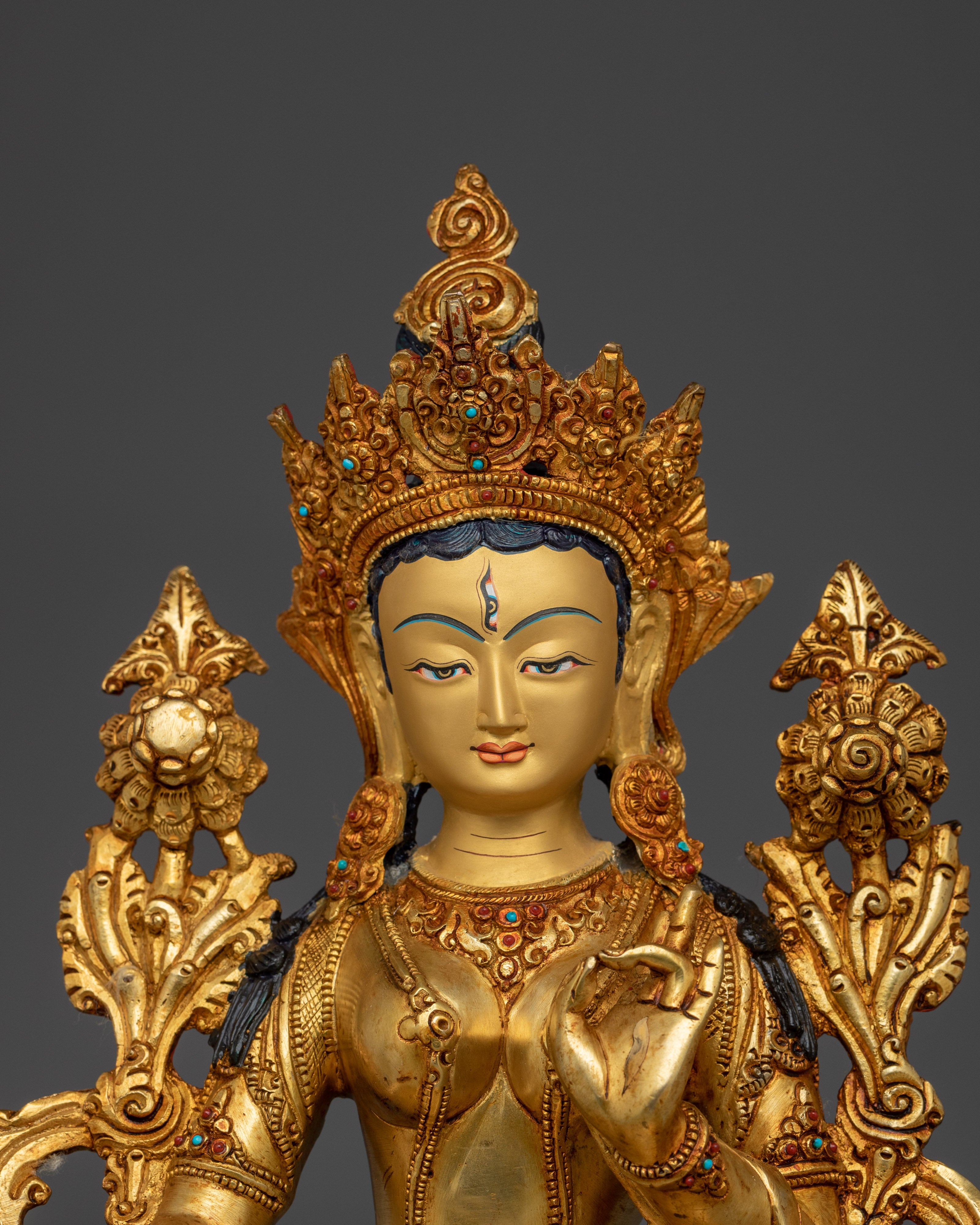 Handcrafted Sacred White Tara Statue | 24K Gold Gilded Copper Statue