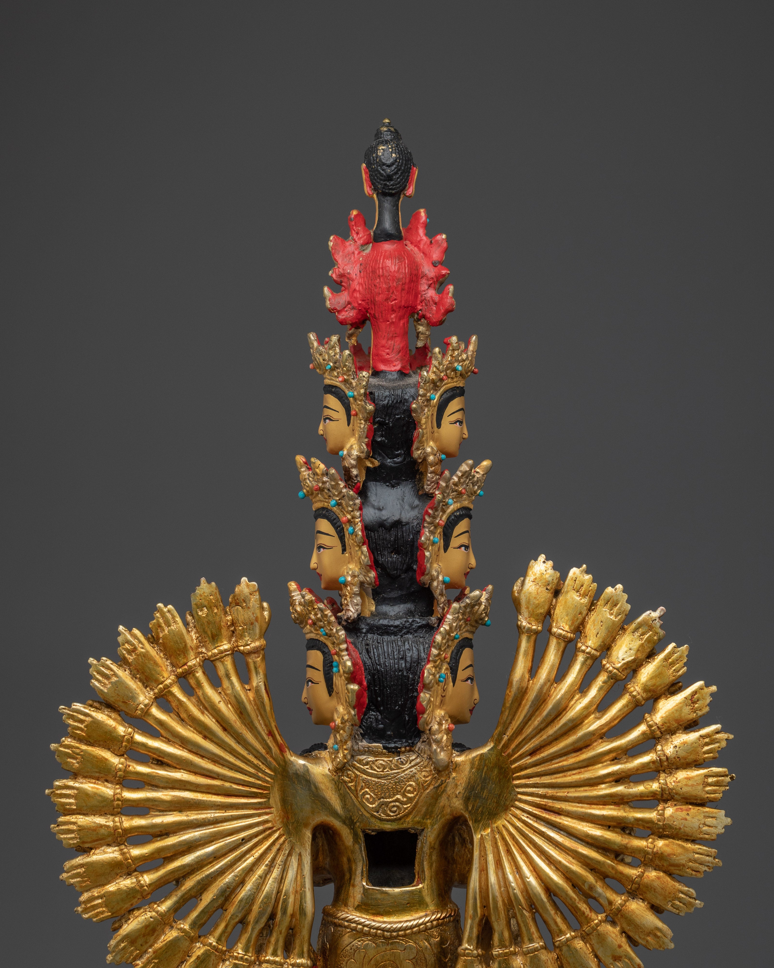 1000 Armed Chenrezig Gold and Copper Statue | Sacred Chenrezig Sculpture for Altar