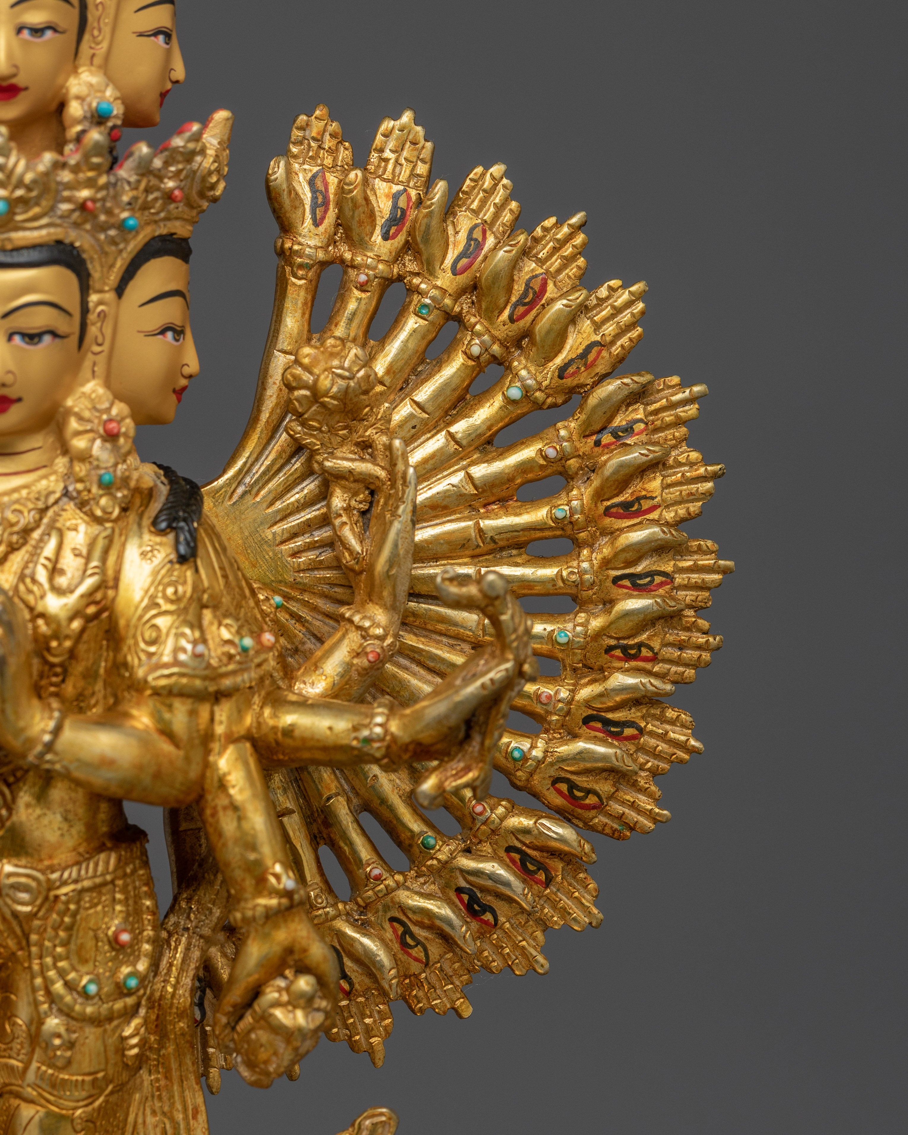 1000 Armed Chenrezig Gold and Copper Statue | Sacred Chenrezig Sculpture for Altar