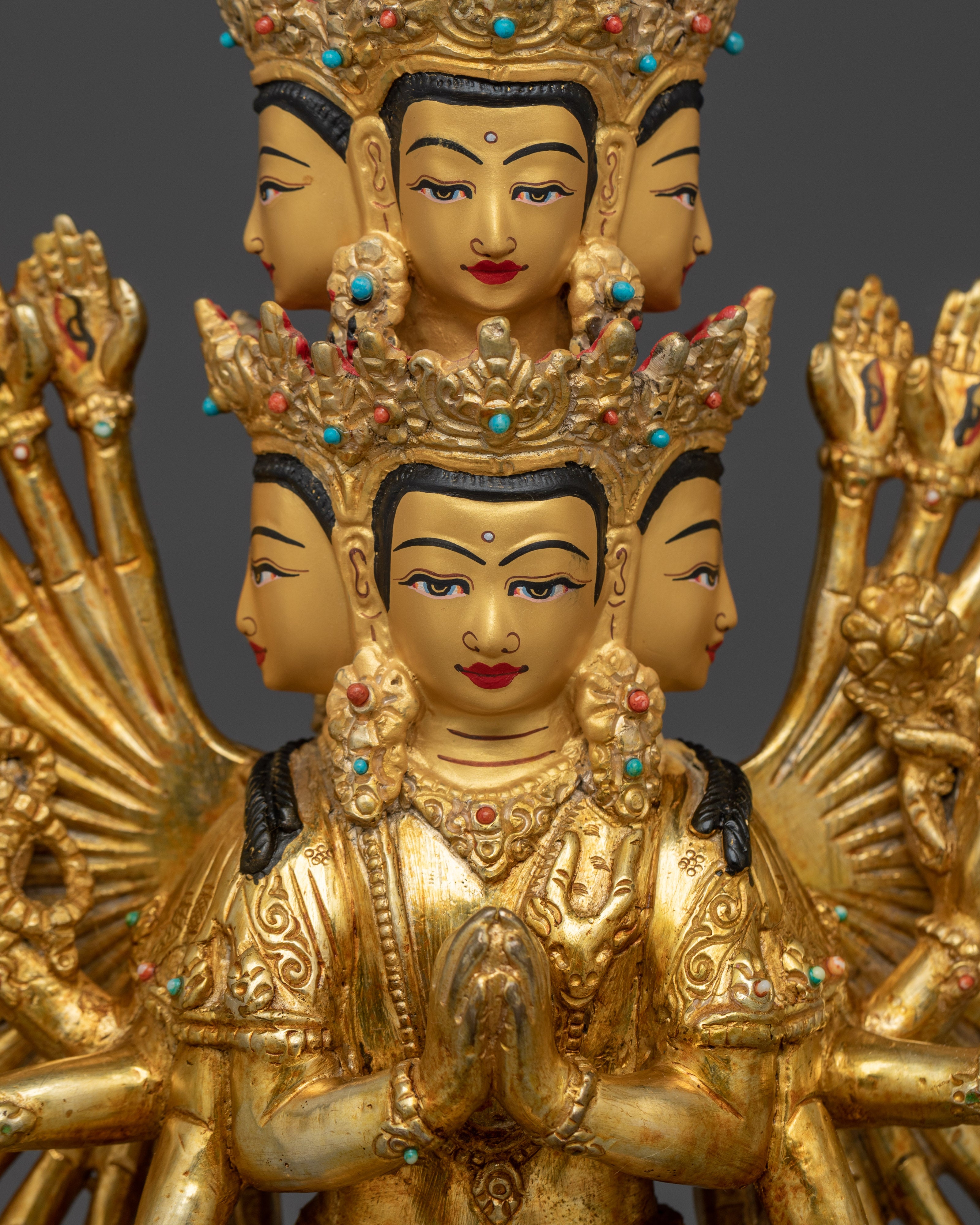 1000 Armed Chenrezig Gold and Copper Statue | Sacred Chenrezig Sculpture for Altar
