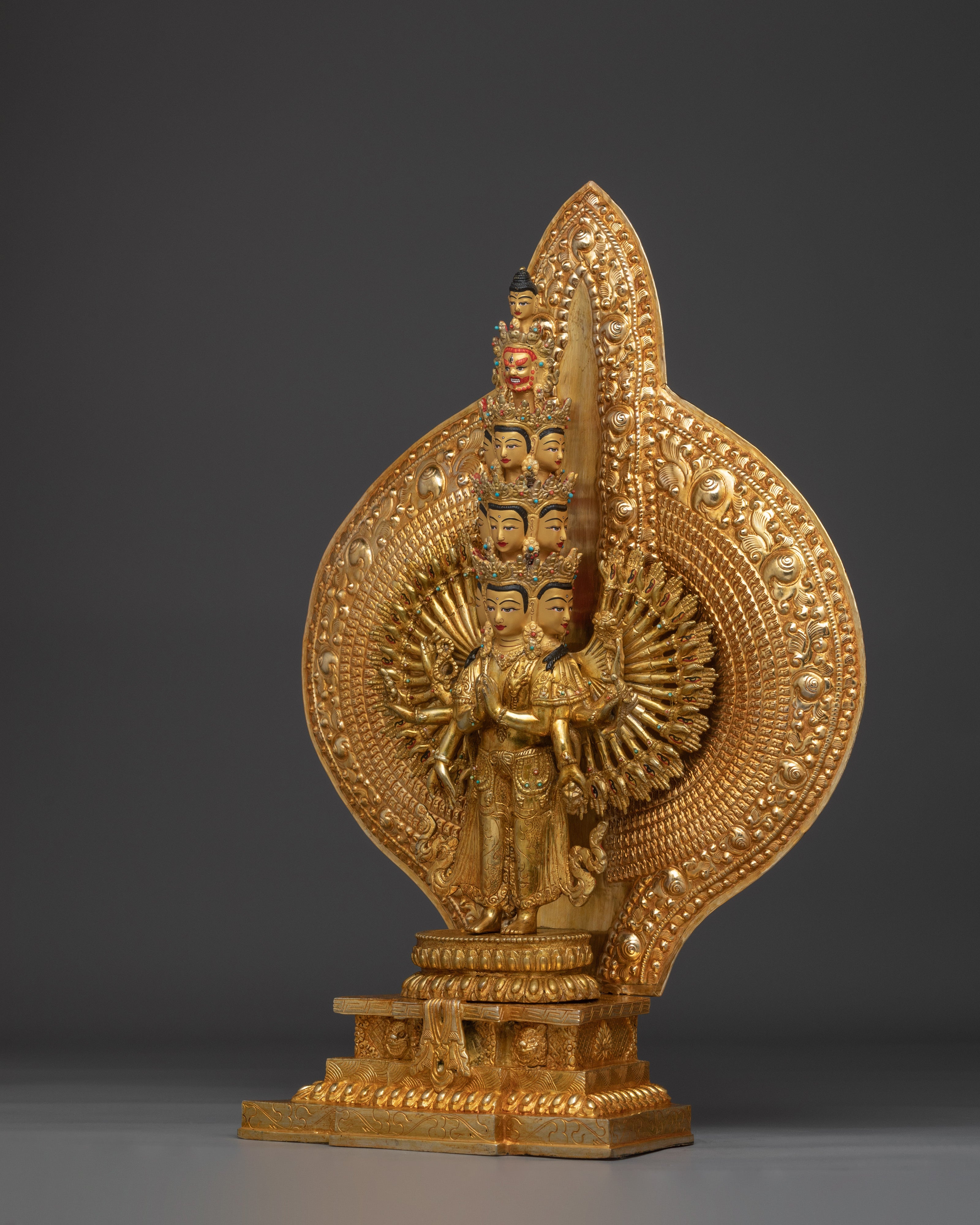 1000 Armed Chenrezig Gold and Copper Statue | Sacred Chenrezig Sculpture for Altar