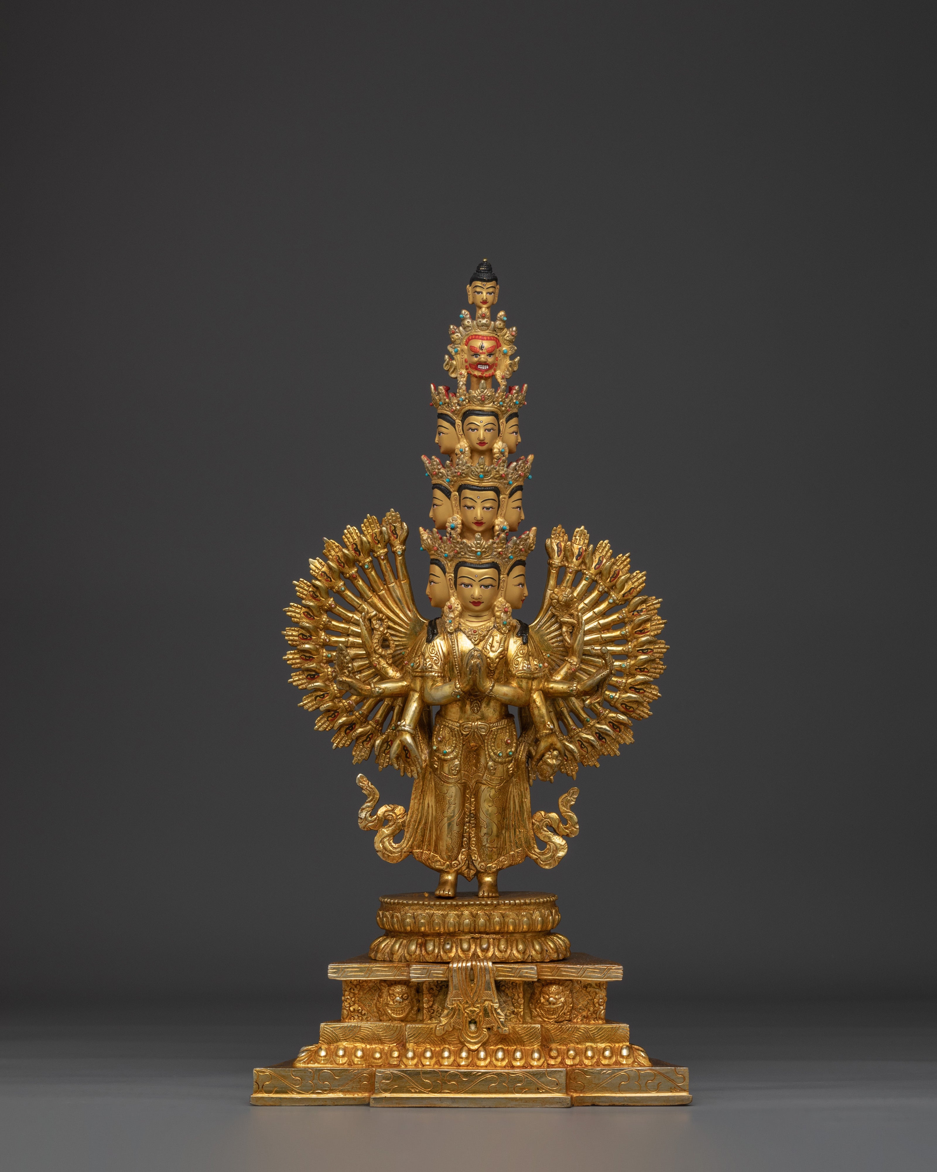 1000 Armed Chenrezig Gold and Copper Statue | Sacred Chenrezig Sculpture for Altar