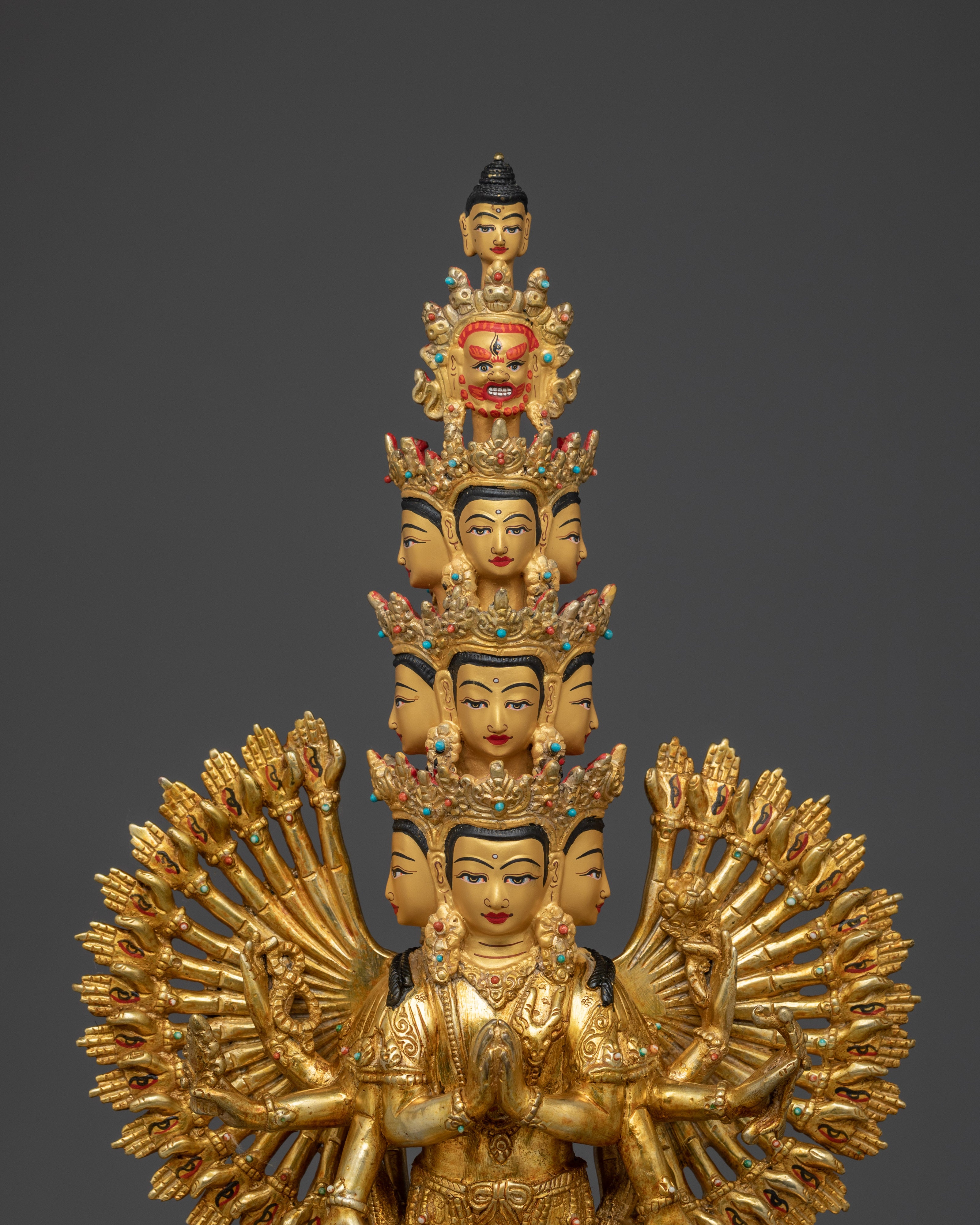 1000 Armed Chenrezig Gold and Copper Statue | Sacred Chenrezig Sculpture for Altar