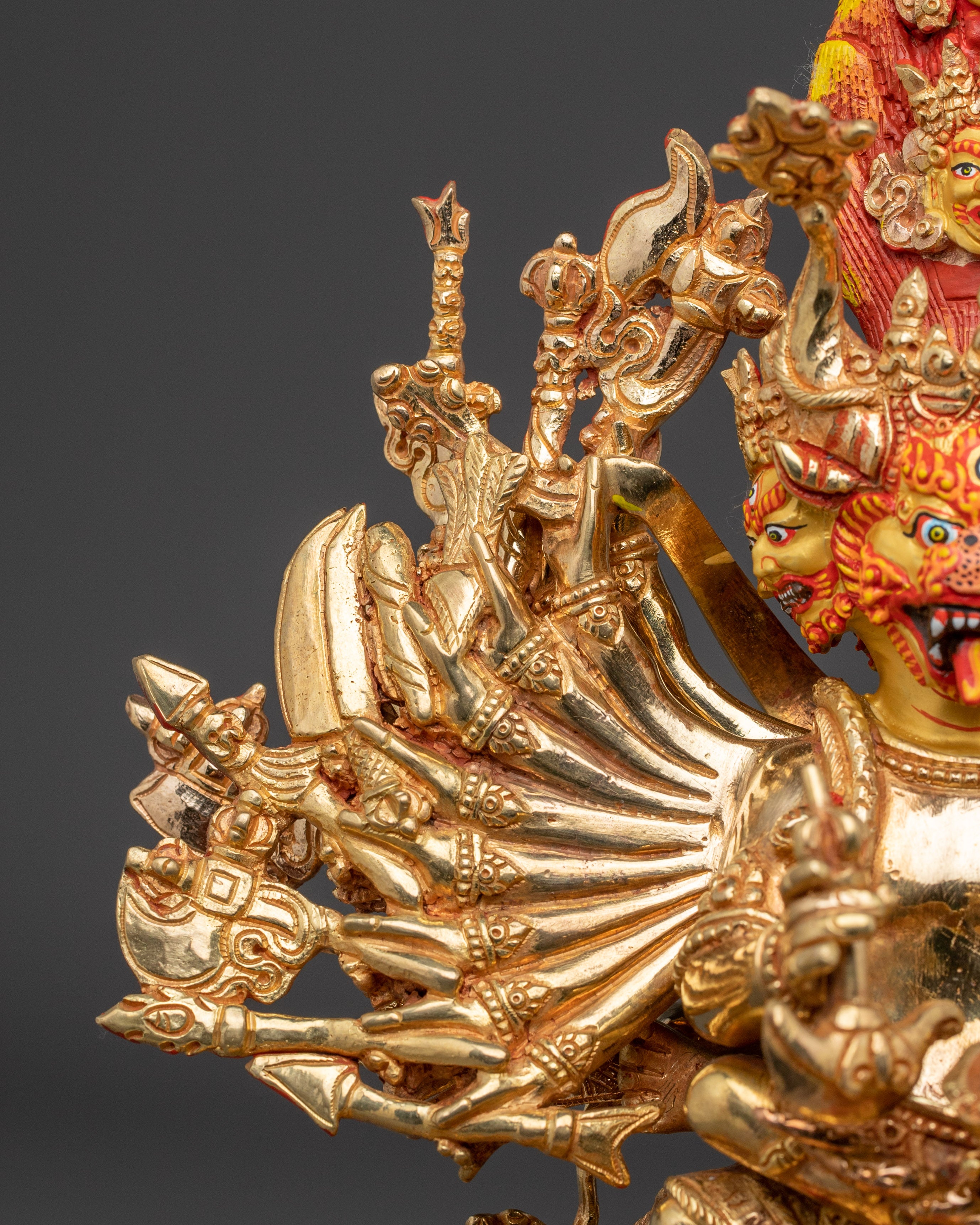 Yamantaka statue in 24K Gold Gilded | Tibetan Protector Deity Sculpture