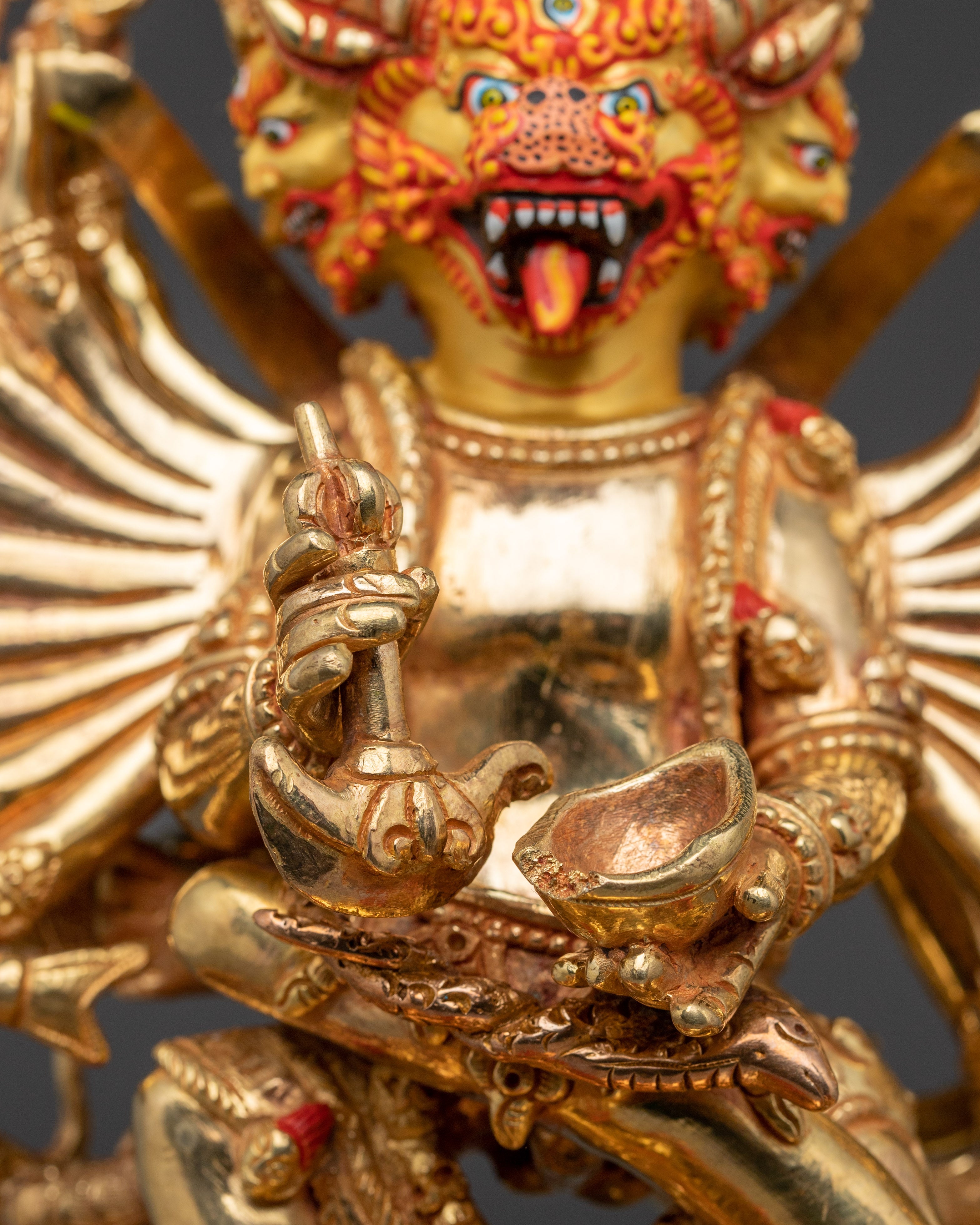 Yamantaka statue in 24K Gold Gilded | Tibetan Protector Deity Sculpture