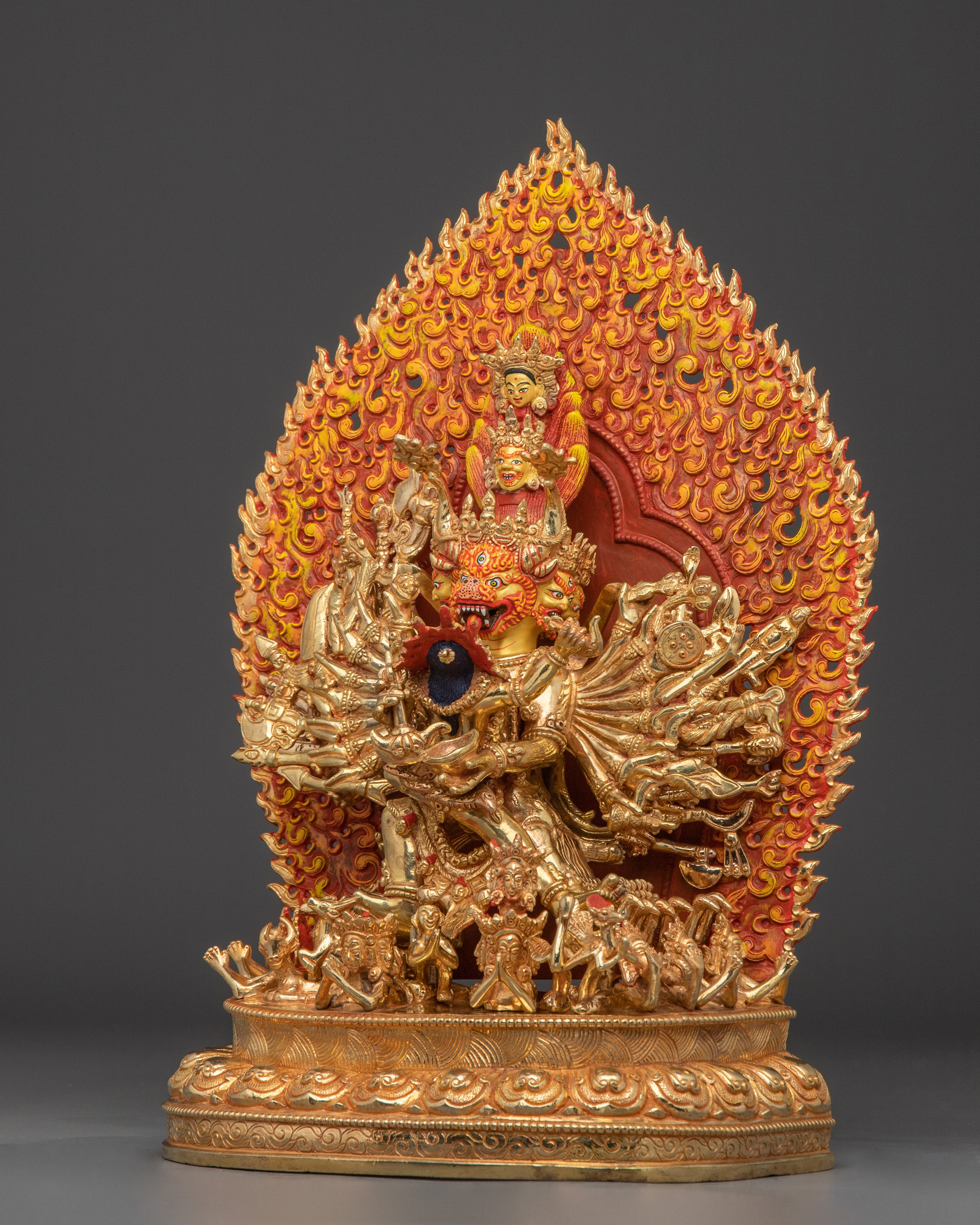 Yamantaka statue in 24K Gold Gilded | Tibetan Protector Deity Sculpture