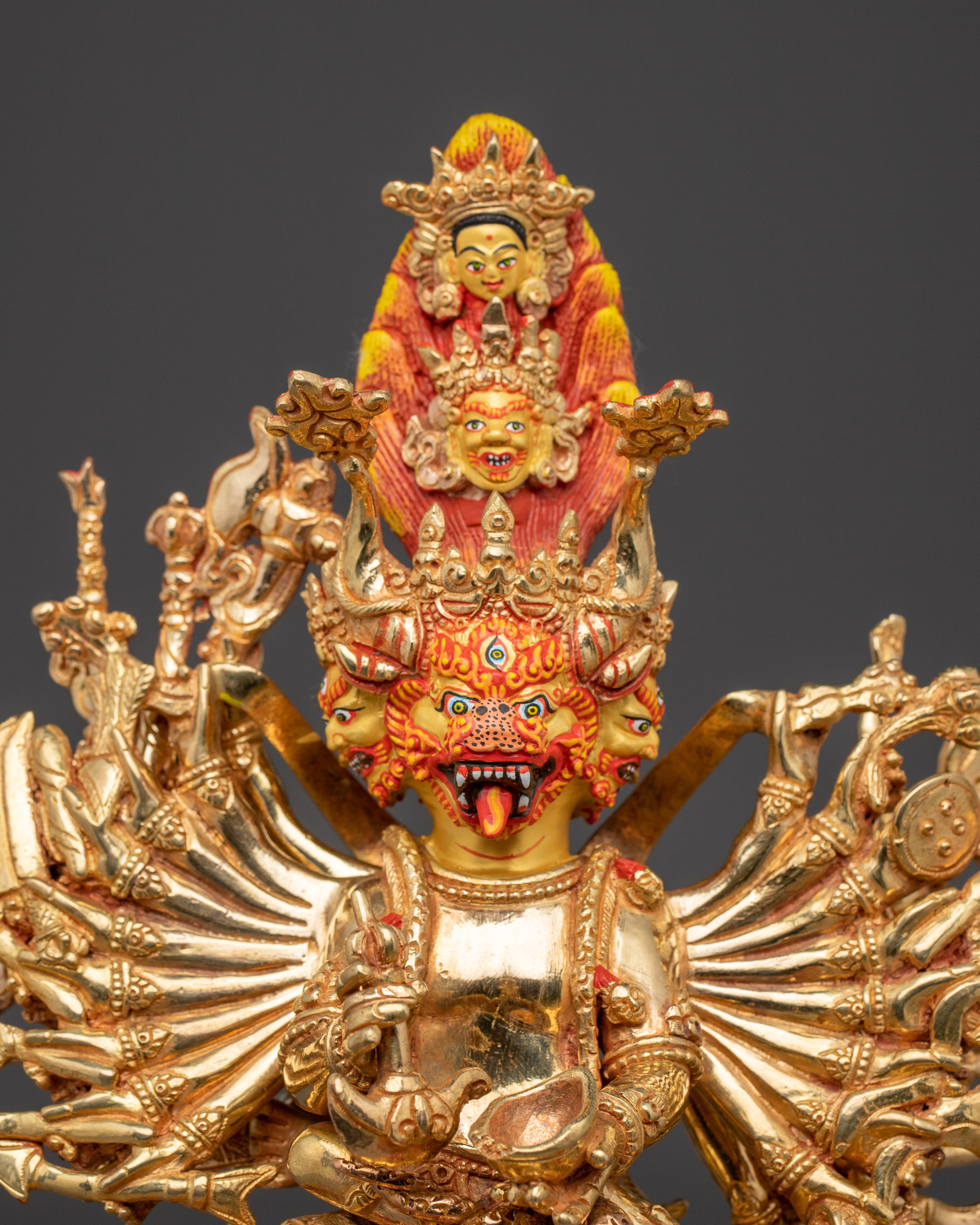 Yamantaka statue in 24K Gold Gilded | Tibetan Protector Deity Sculpture