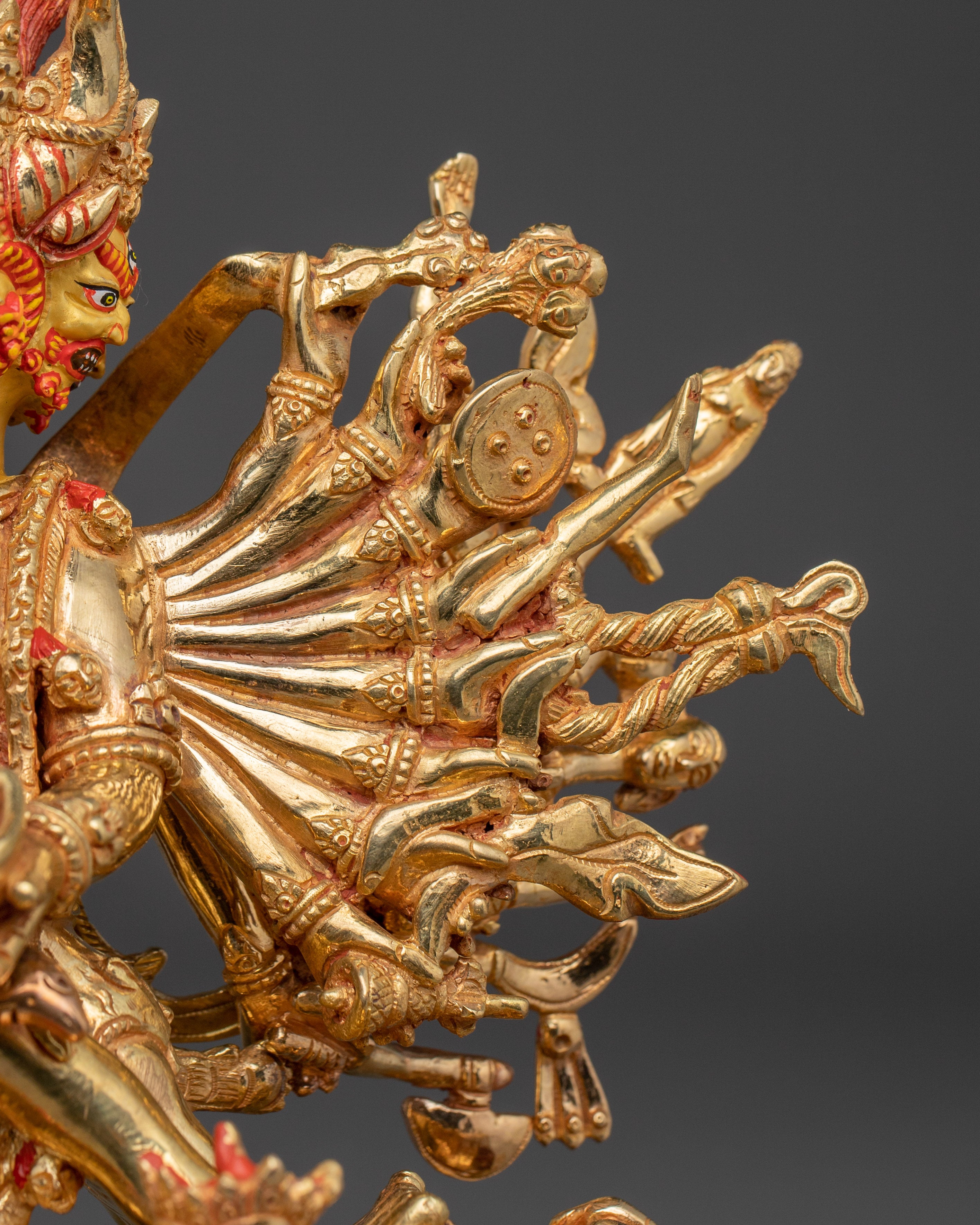 Yamantaka statue in 24K Gold Gilded | Tibetan Protector Deity Sculpture