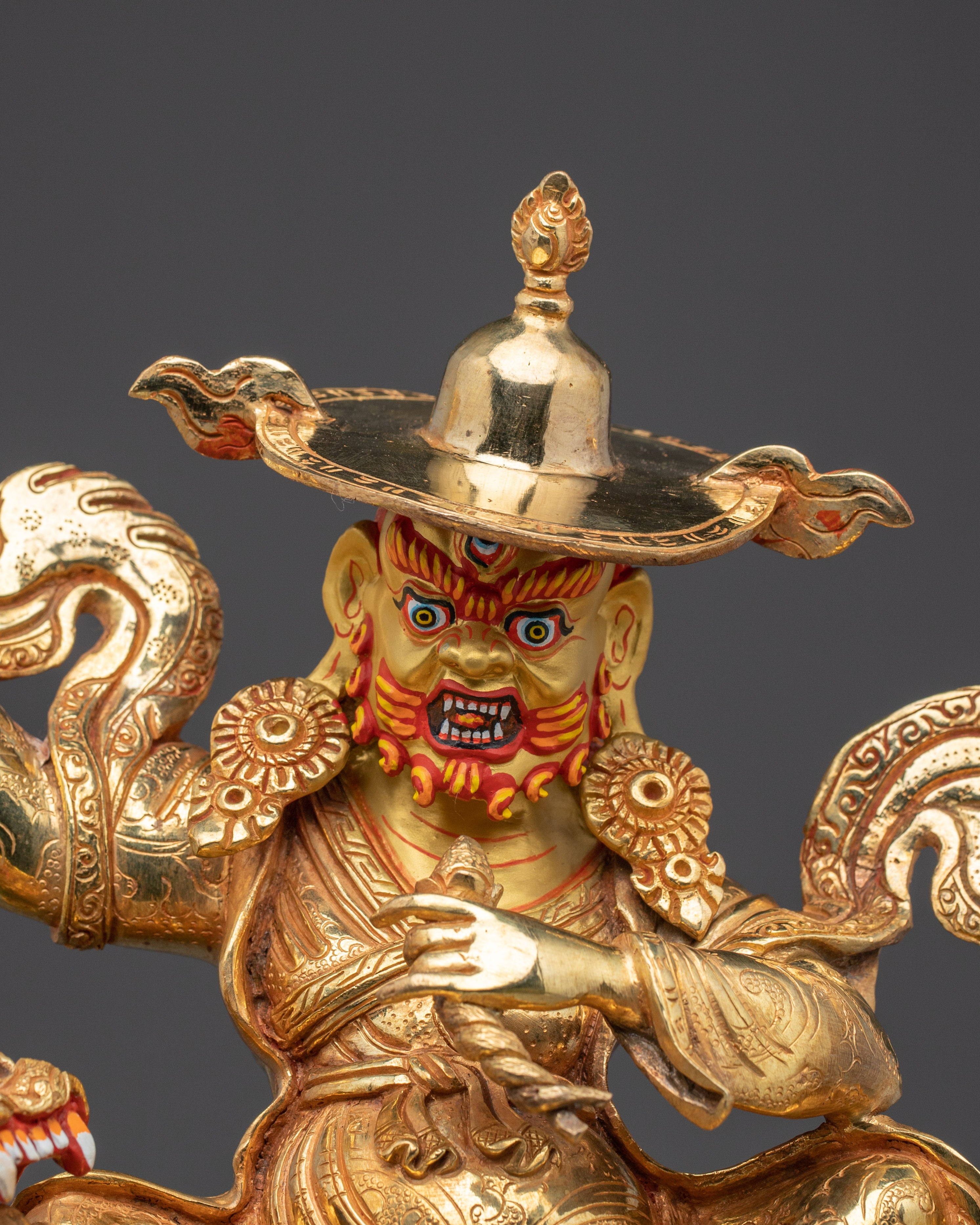 Handicrafted Dorje Legpa Tibetan Protector Deity Statue | 24K Gold Gilded Copper