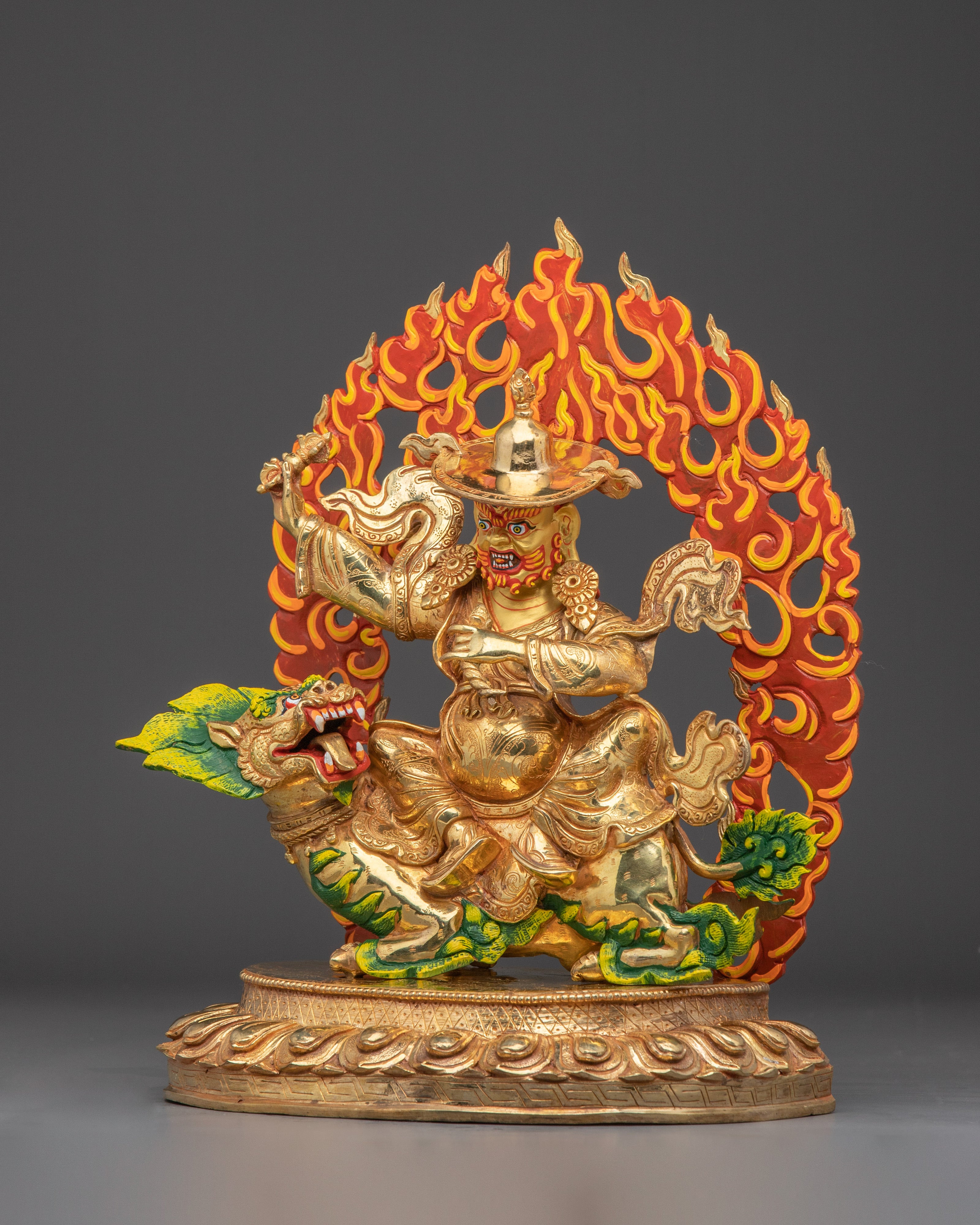 Handicrafted Dorje Legpa Tibetan Protector Deity Statue | 24K Gold Gilded Copper