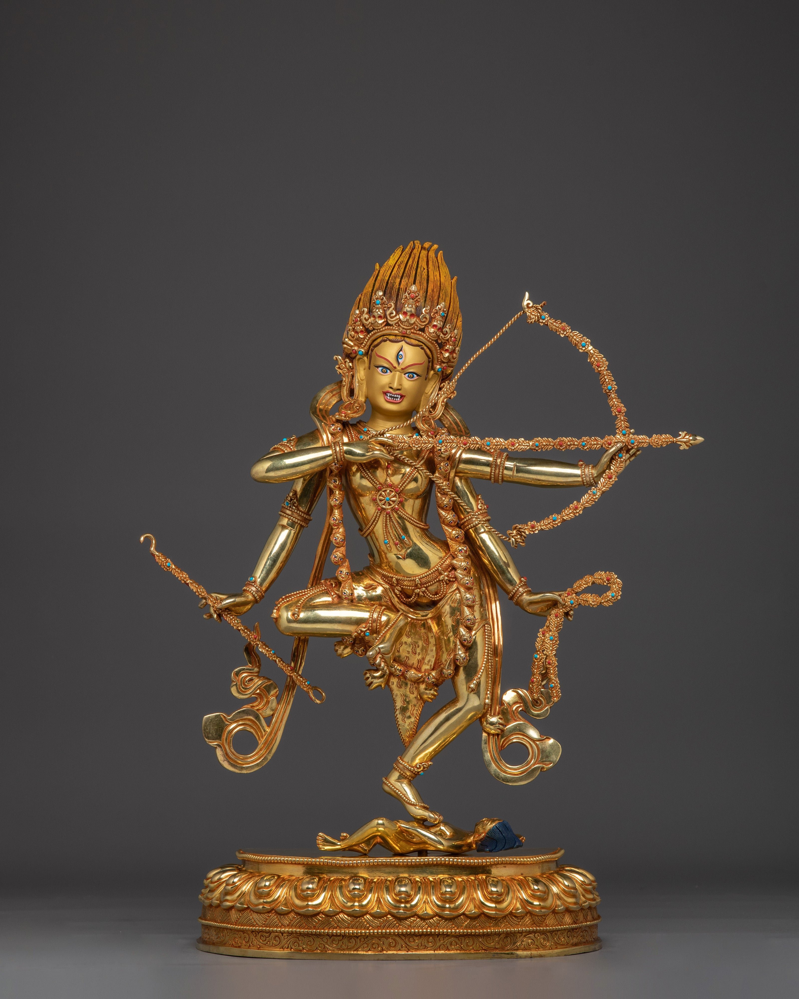 Kurukulla Copper Statue Gilded in 24K Gold | Buddhist Dakini of Enchantment