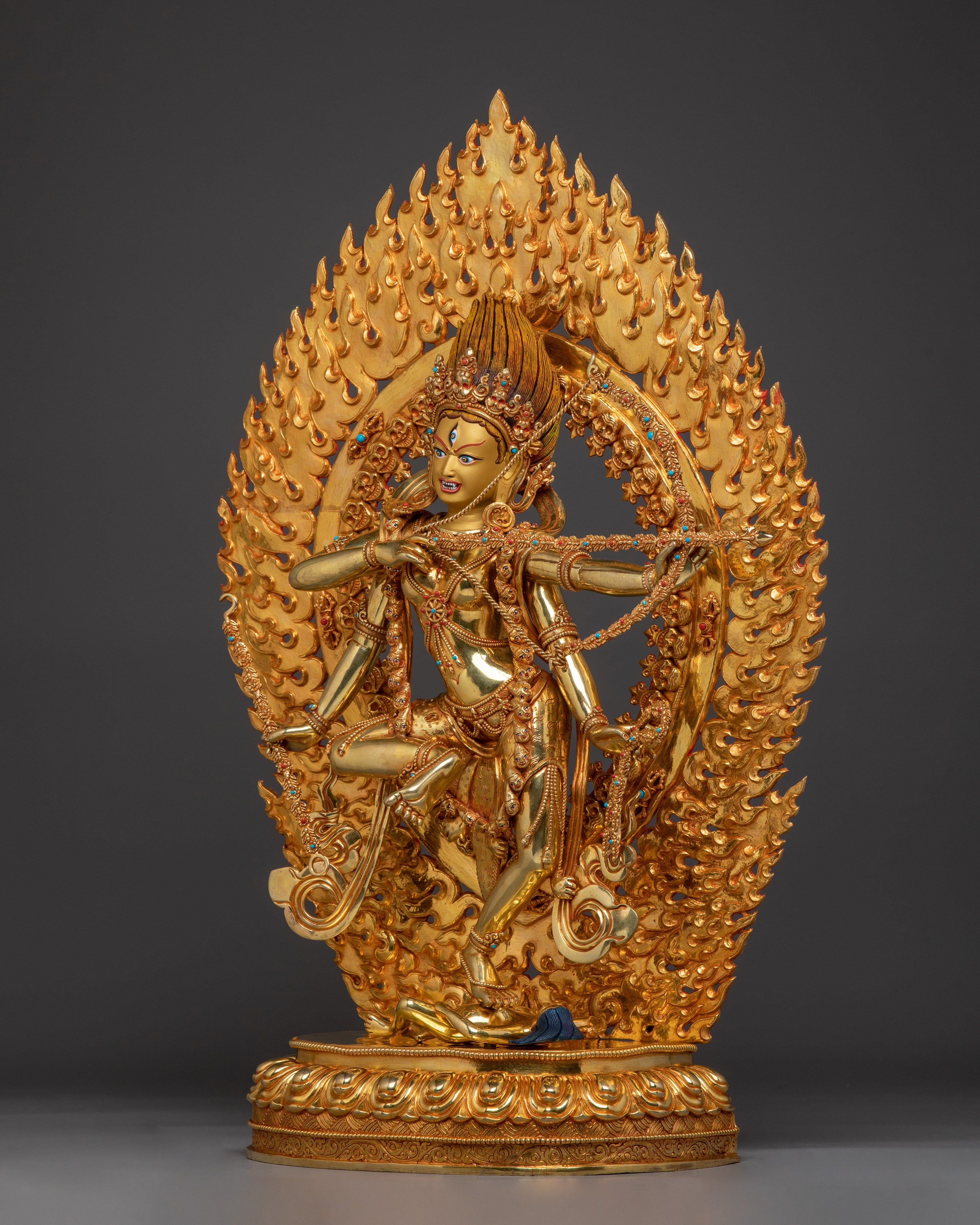 Kurukulla Copper Statue Gilded in 24K Gold | Buddhist Dakini of Enchantment