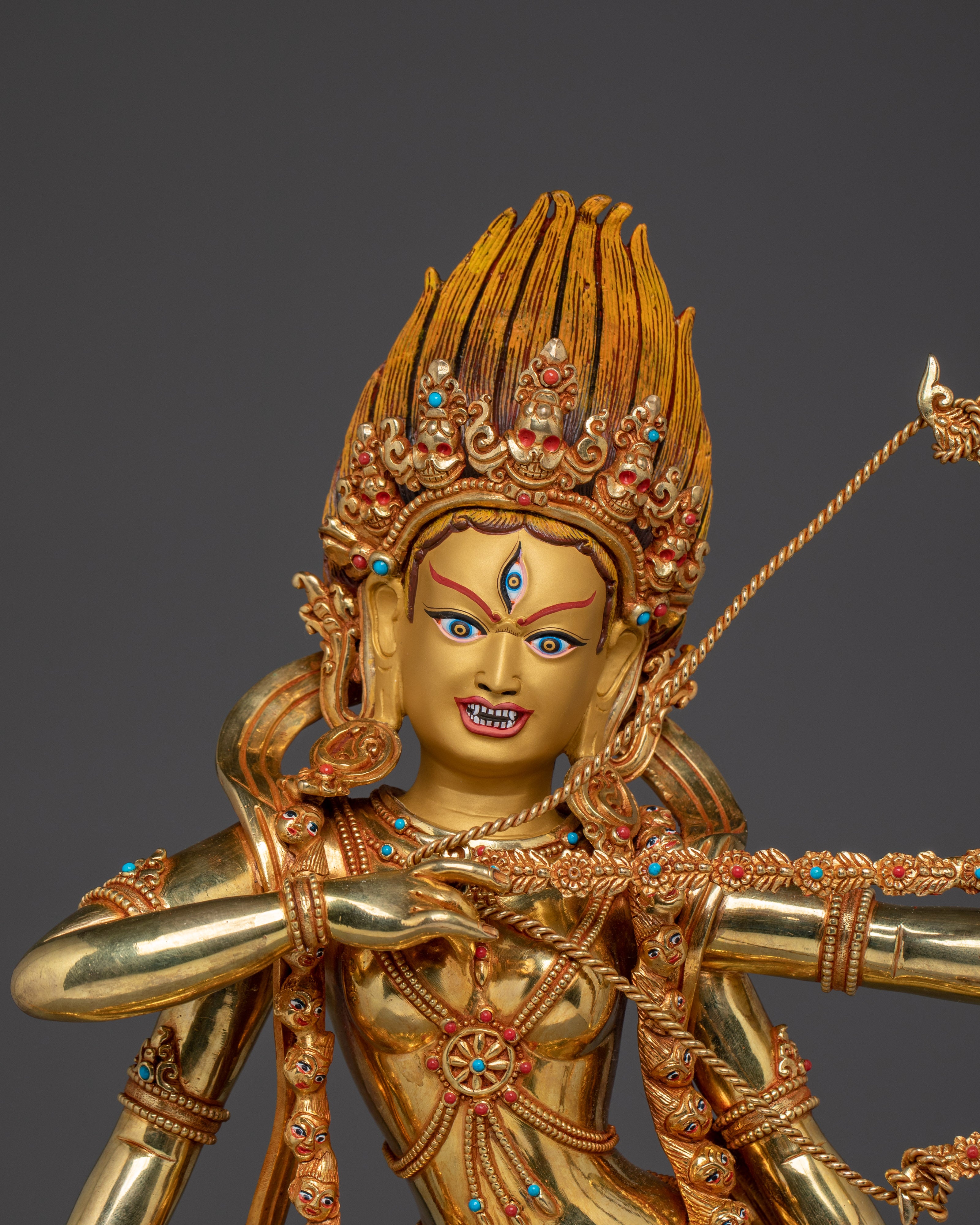 Kurukulla Copper Statue Gilded in 24K Gold | Buddhist Dakini of Enchantment