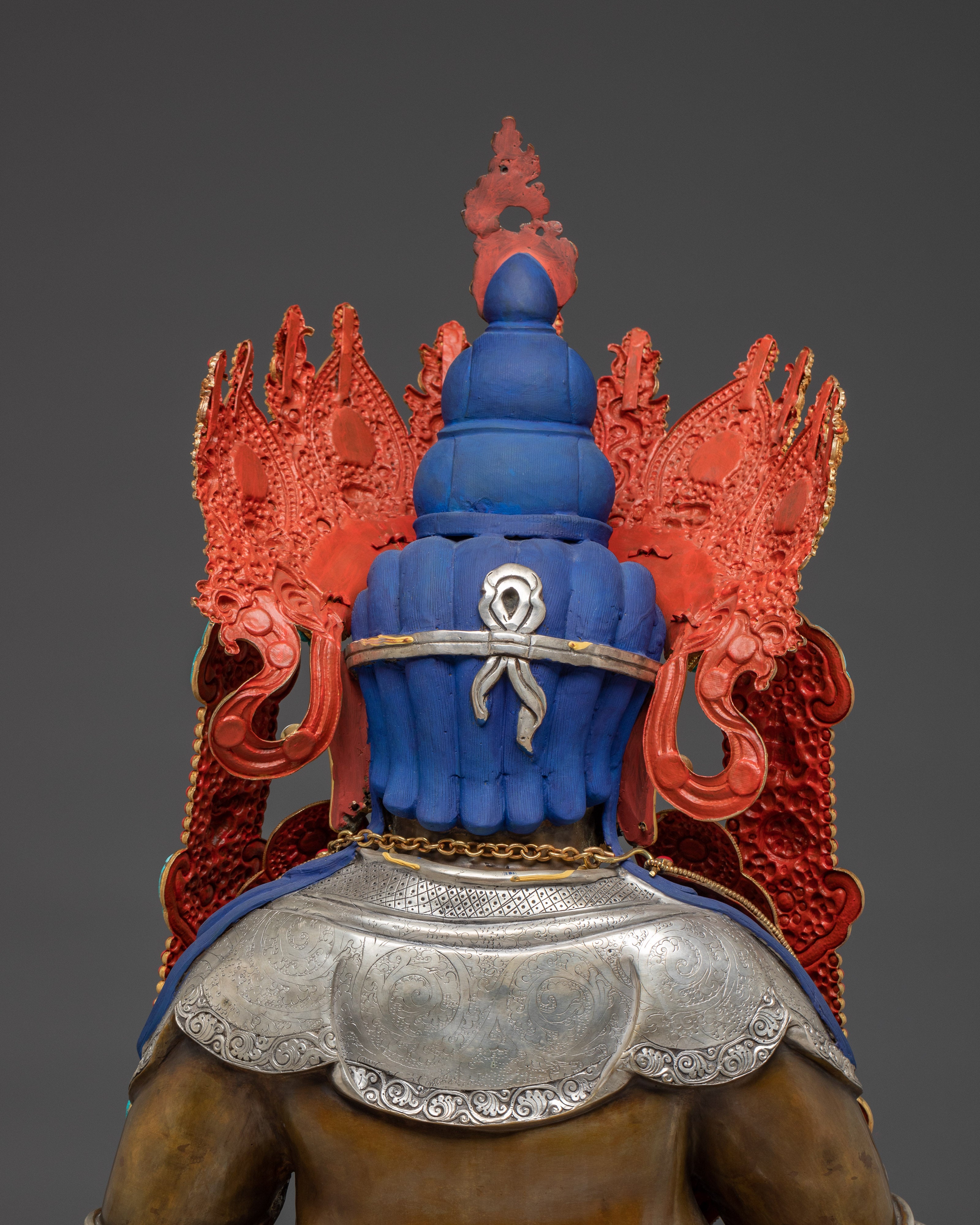 Handcrafted Dzambhala Statue in Oxidized Copper | Silver-Plated Buddhist Wealth Deity