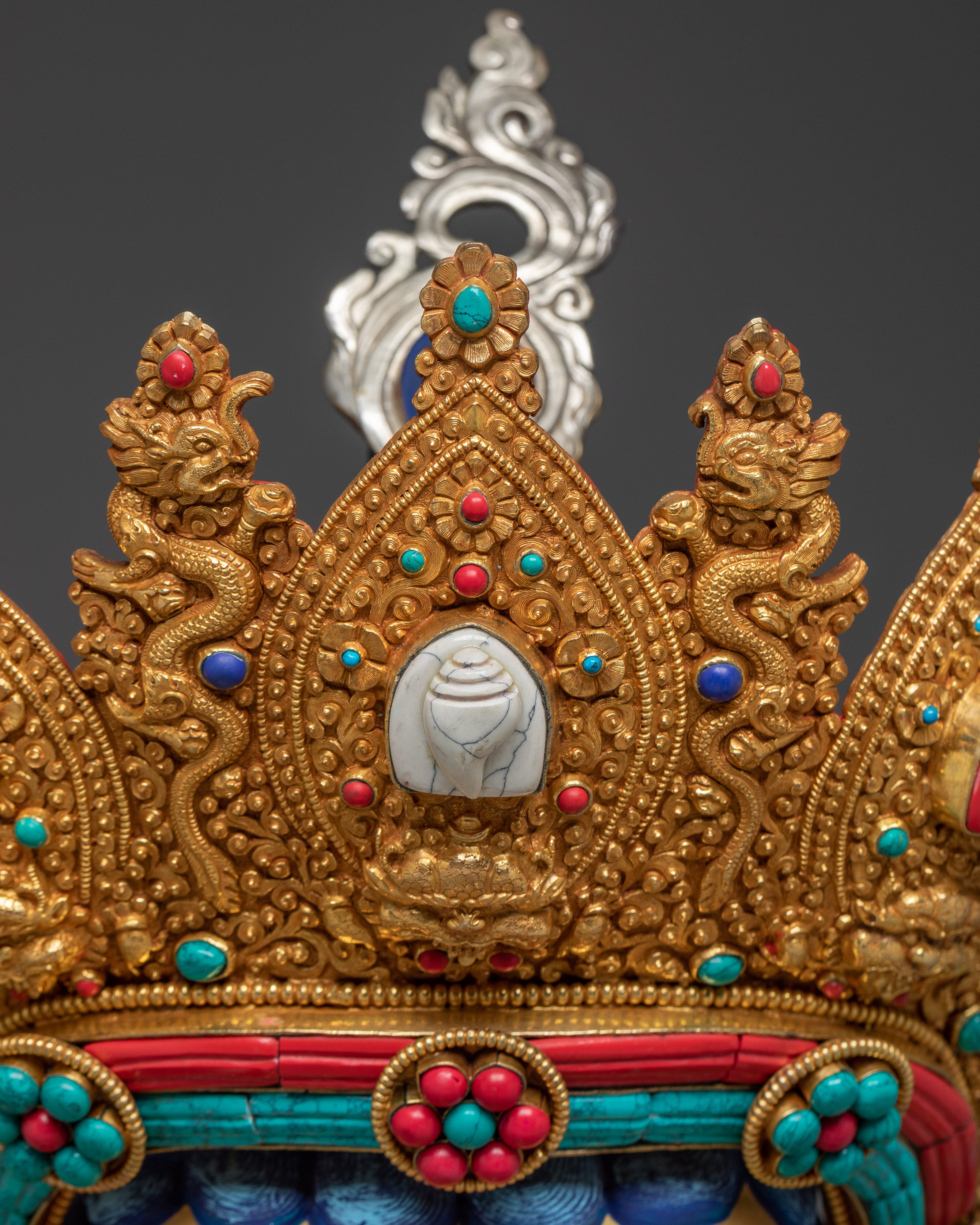 Handcrafted Dzambhala Statue in Oxidized Copper | Silver-Plated Buddhist Wealth Deity