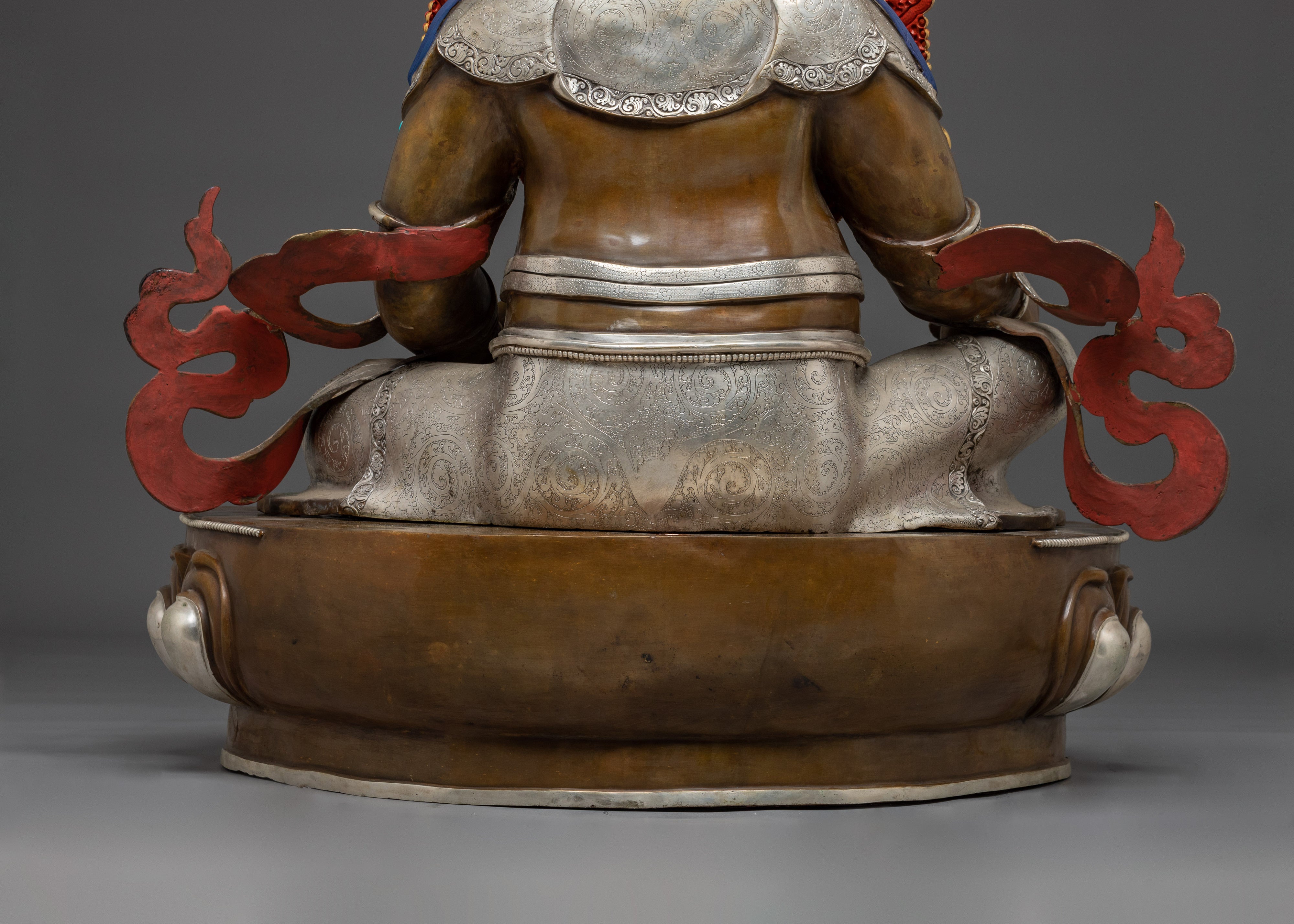 Handcrafted Dzambhala Statue in Oxidized Copper | Silver-Plated Buddhist Wealth Deity