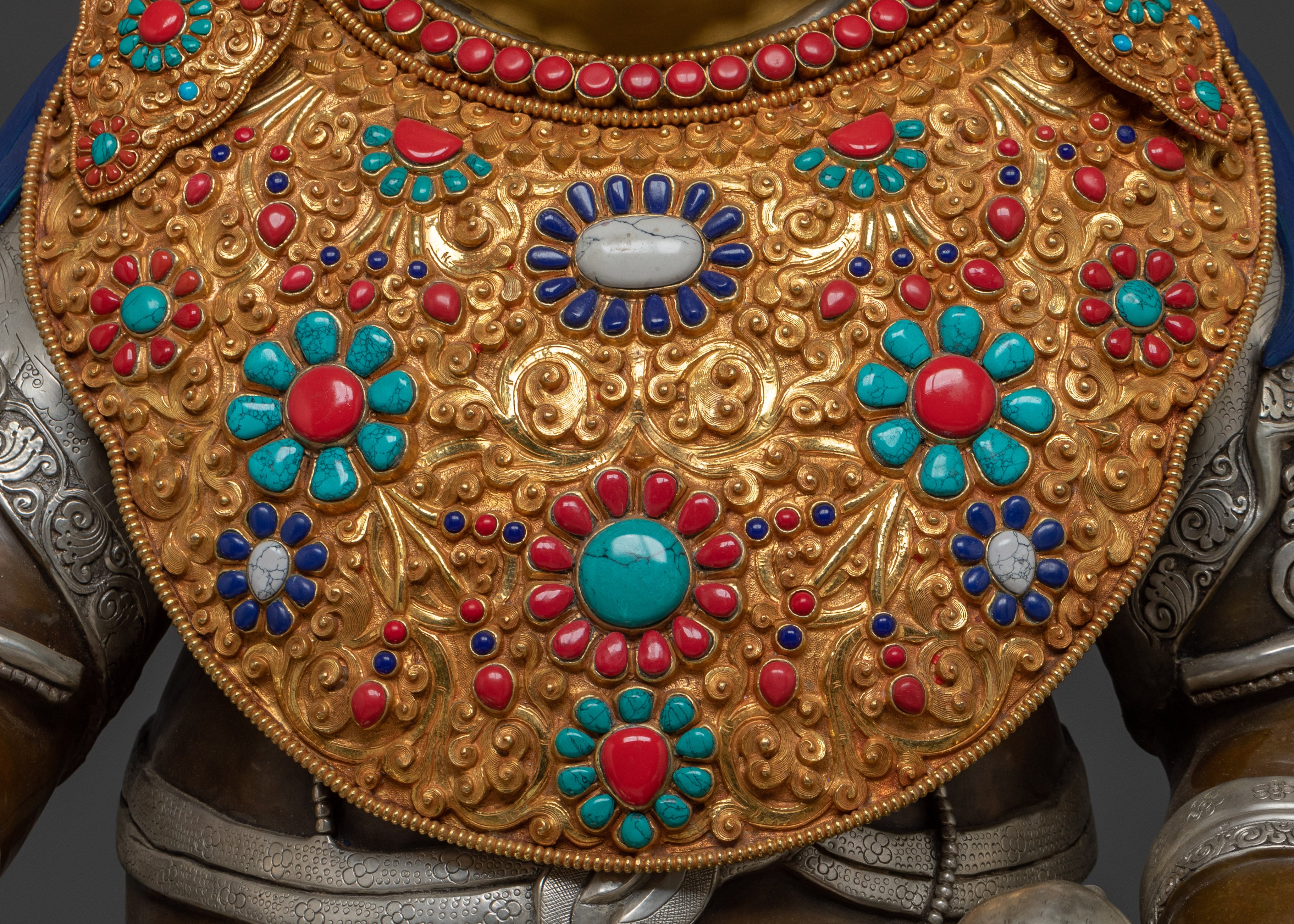 Handcrafted Dzambhala Statue in Oxidized Copper | Silver-Plated Buddhist Wealth Deity