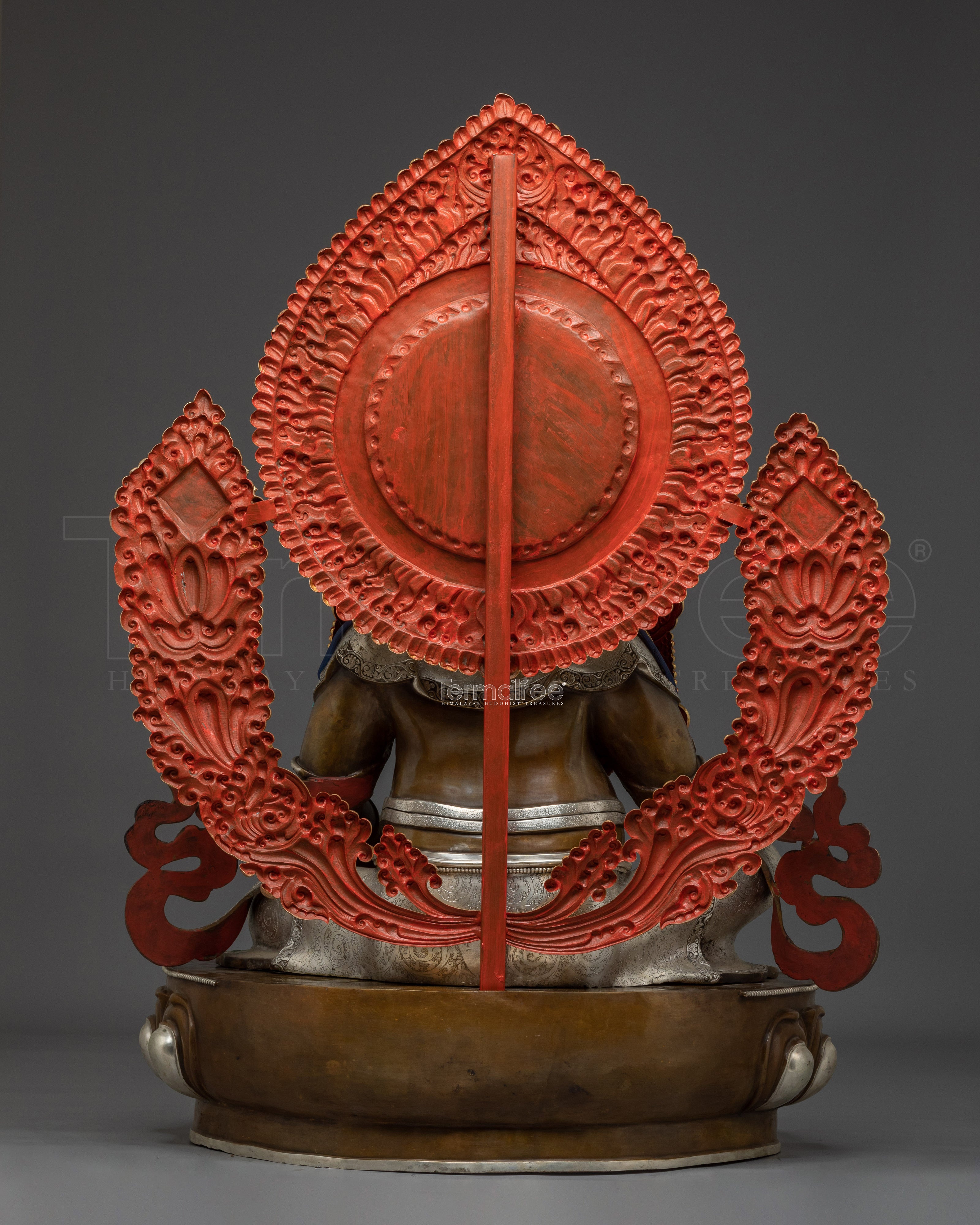 Handcrafted Dzambhala Statue in Oxidized Copper | Silver-Plated Buddhist Wealth Deity