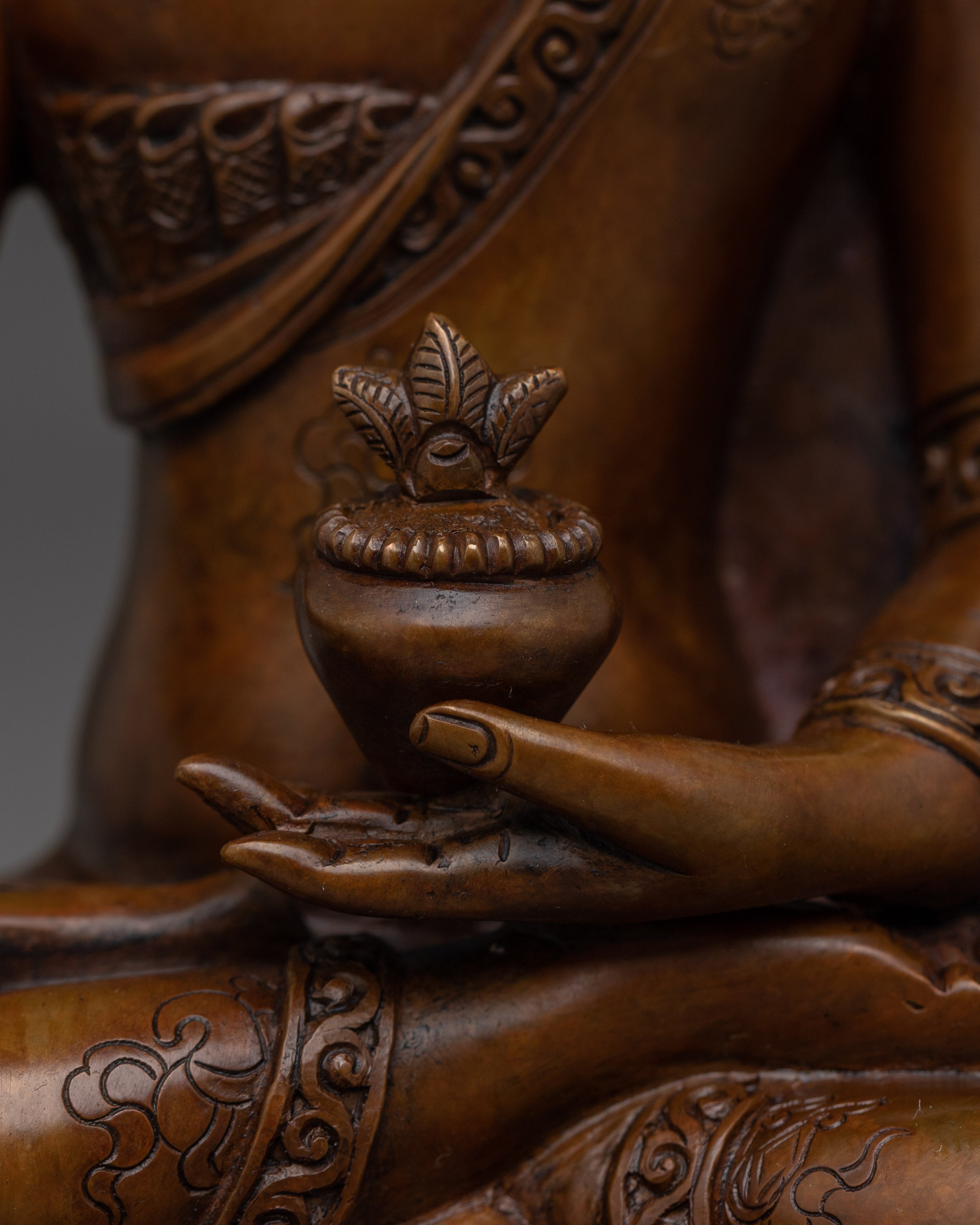 Medicine Buddha in Oxidized Copper | Tibetan Healing Deity Sculpture for Meditation