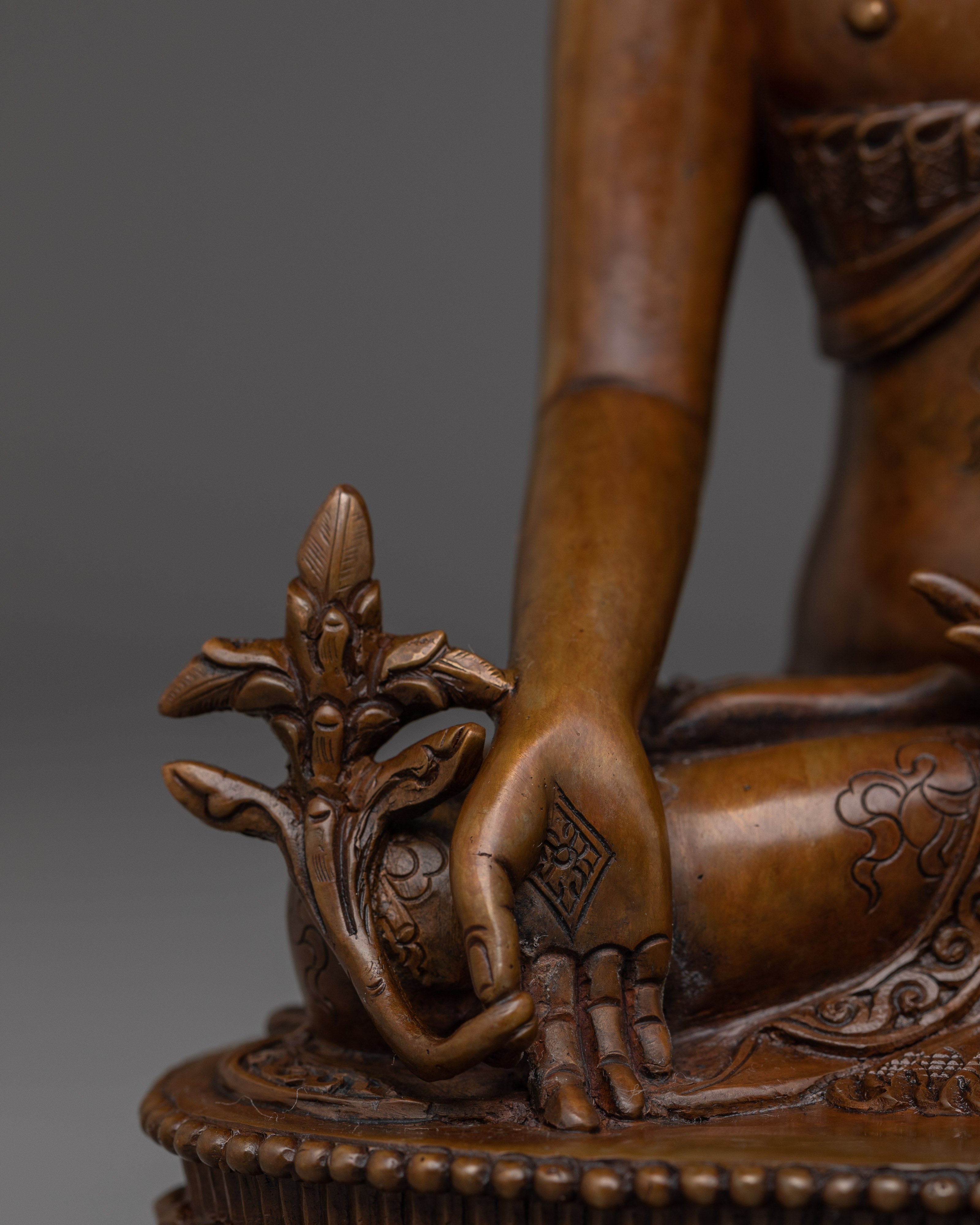 Medicine Buddha in Oxidized Copper | Tibetan Healing Deity Sculpture for Meditation
