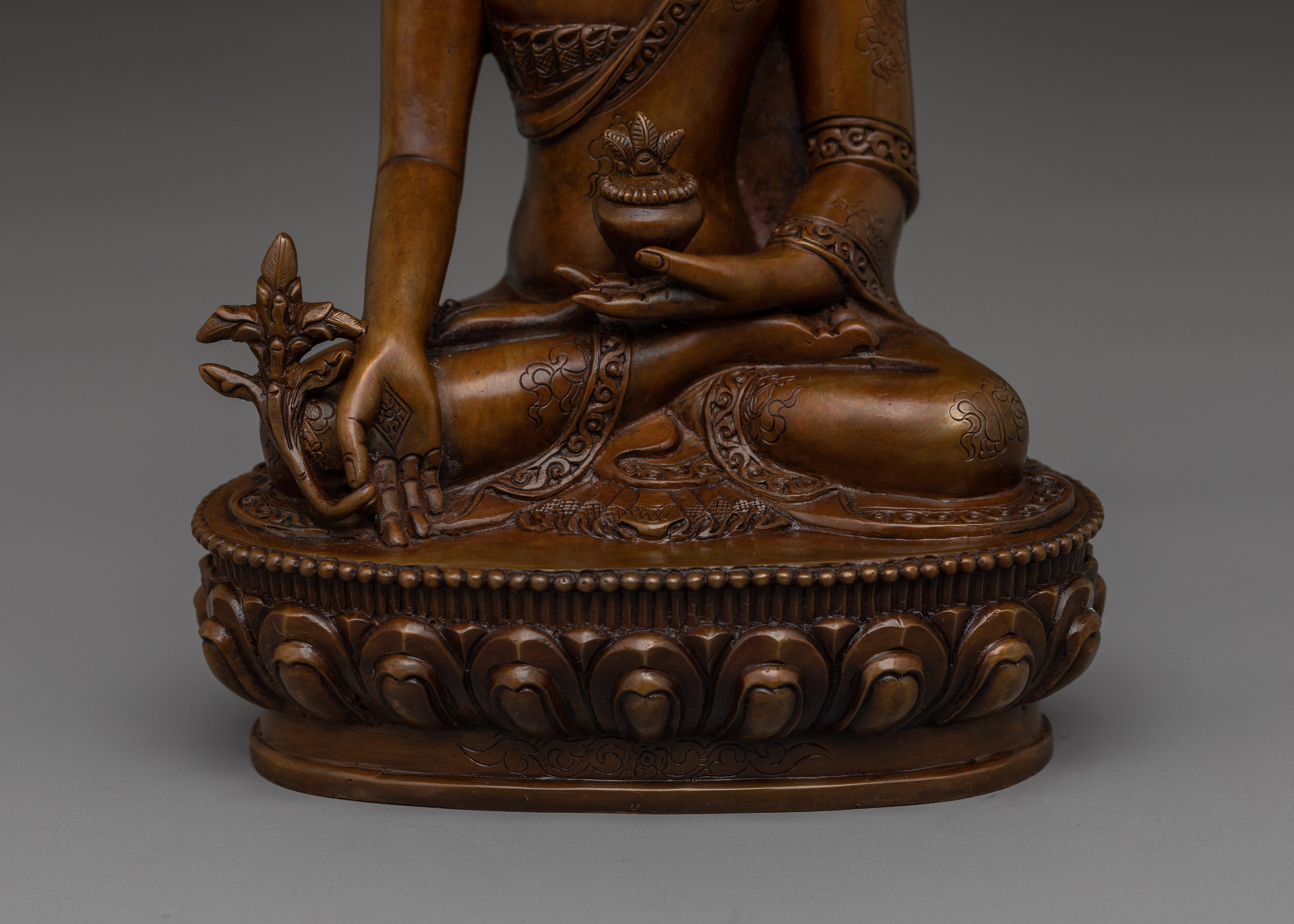Medicine Buddha in Oxidized Copper | Tibetan Healing Deity Sculpture for Meditation