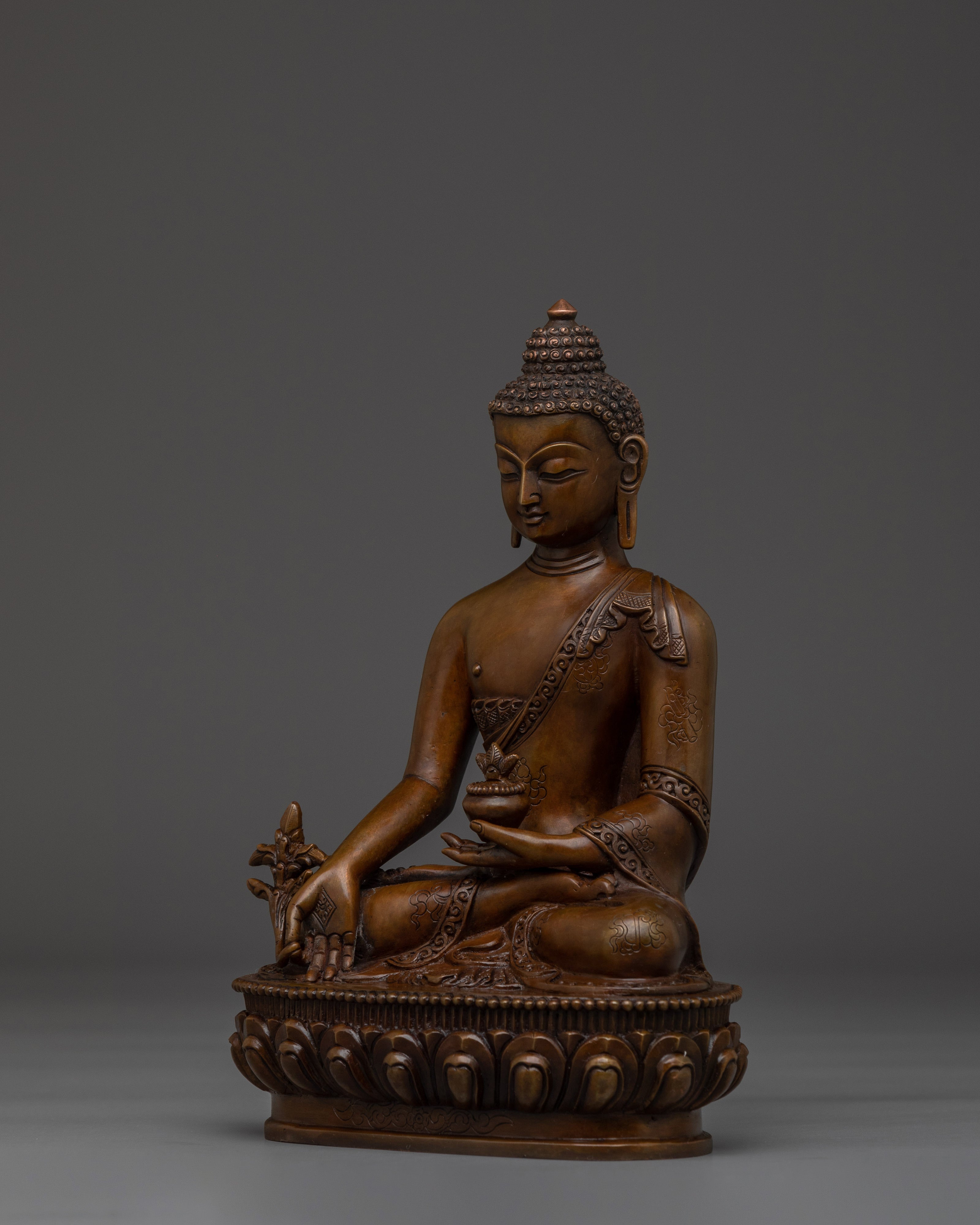 Medicine Buddha in Oxidized Copper | Tibetan Healing Deity Sculpture for Meditation