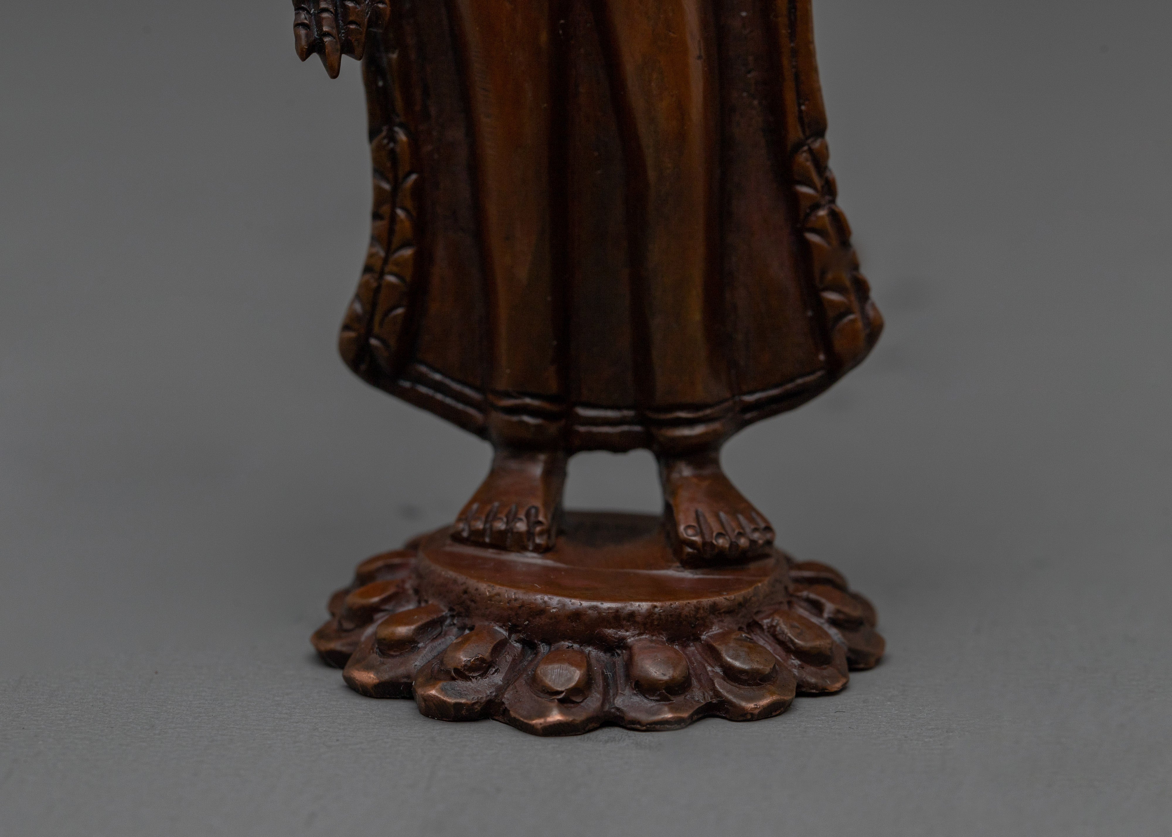 Oxidized Copper Dipankara Buddha | Standing Enlightened Being in Copper