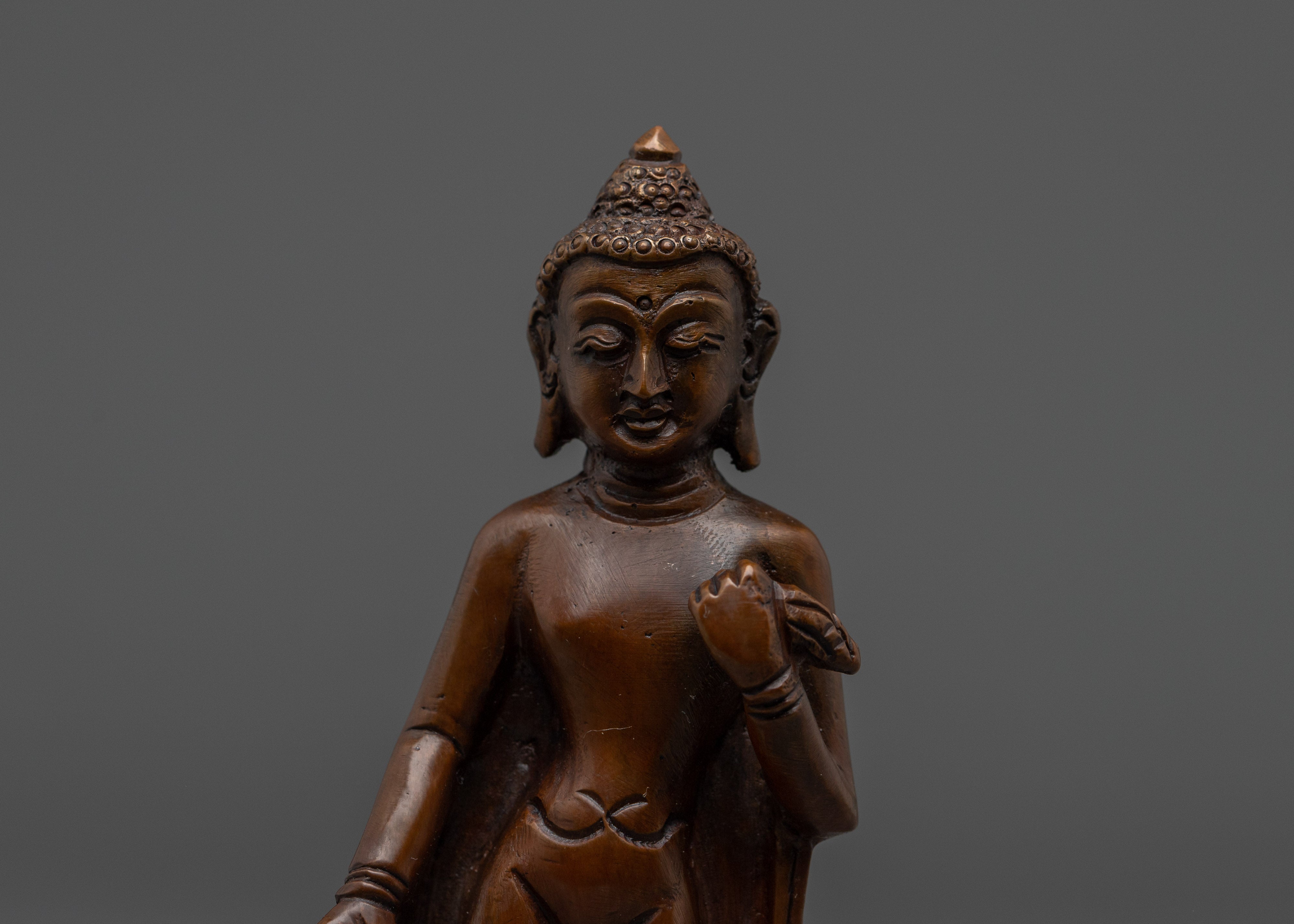 Oxidized Copper Dipankara Buddha | Standing Enlightened Being in Copper
