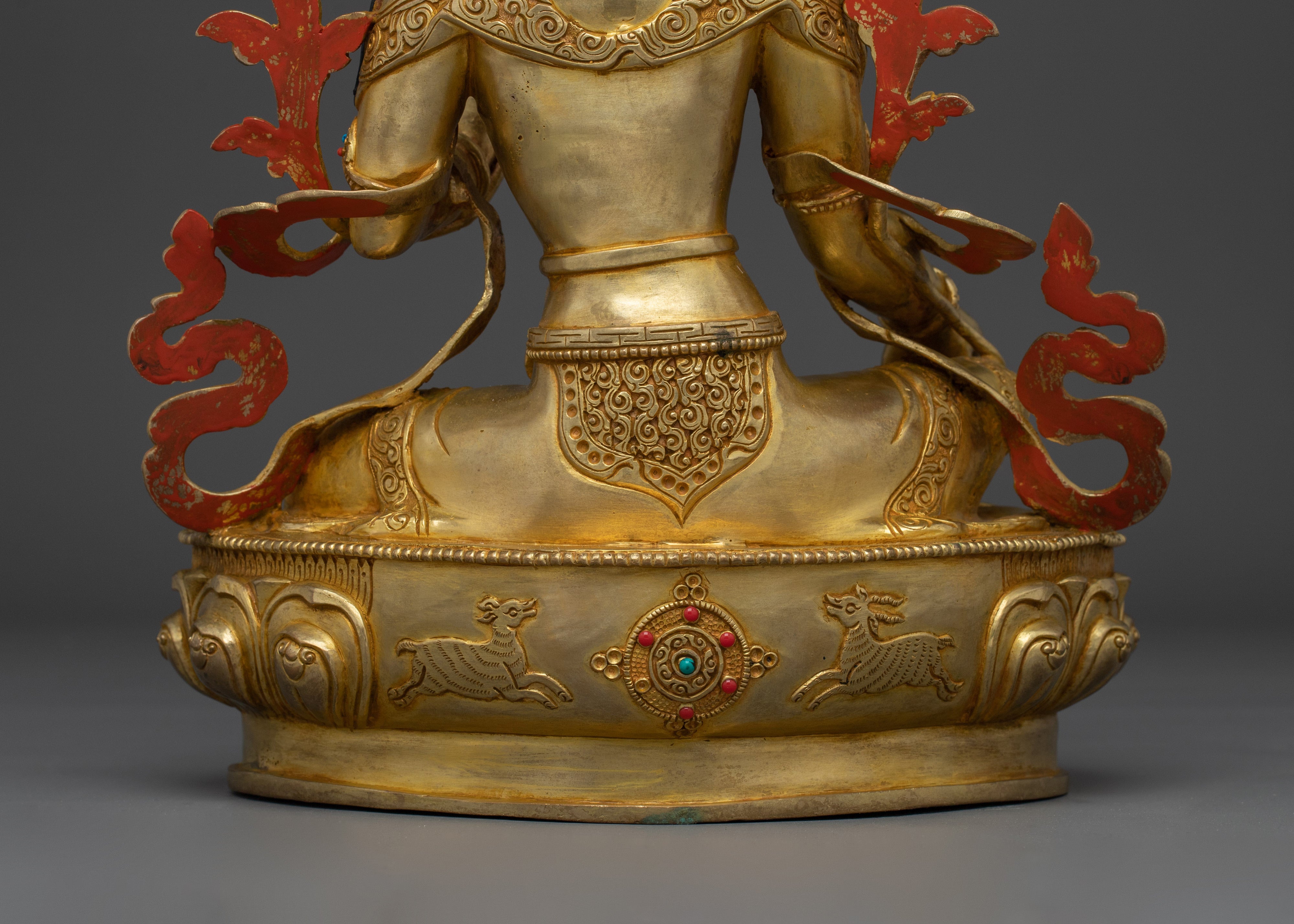 Sacred Green Tara Goddess Sculpture | 24K Gold Gilded Copper with Acrylic Detailing