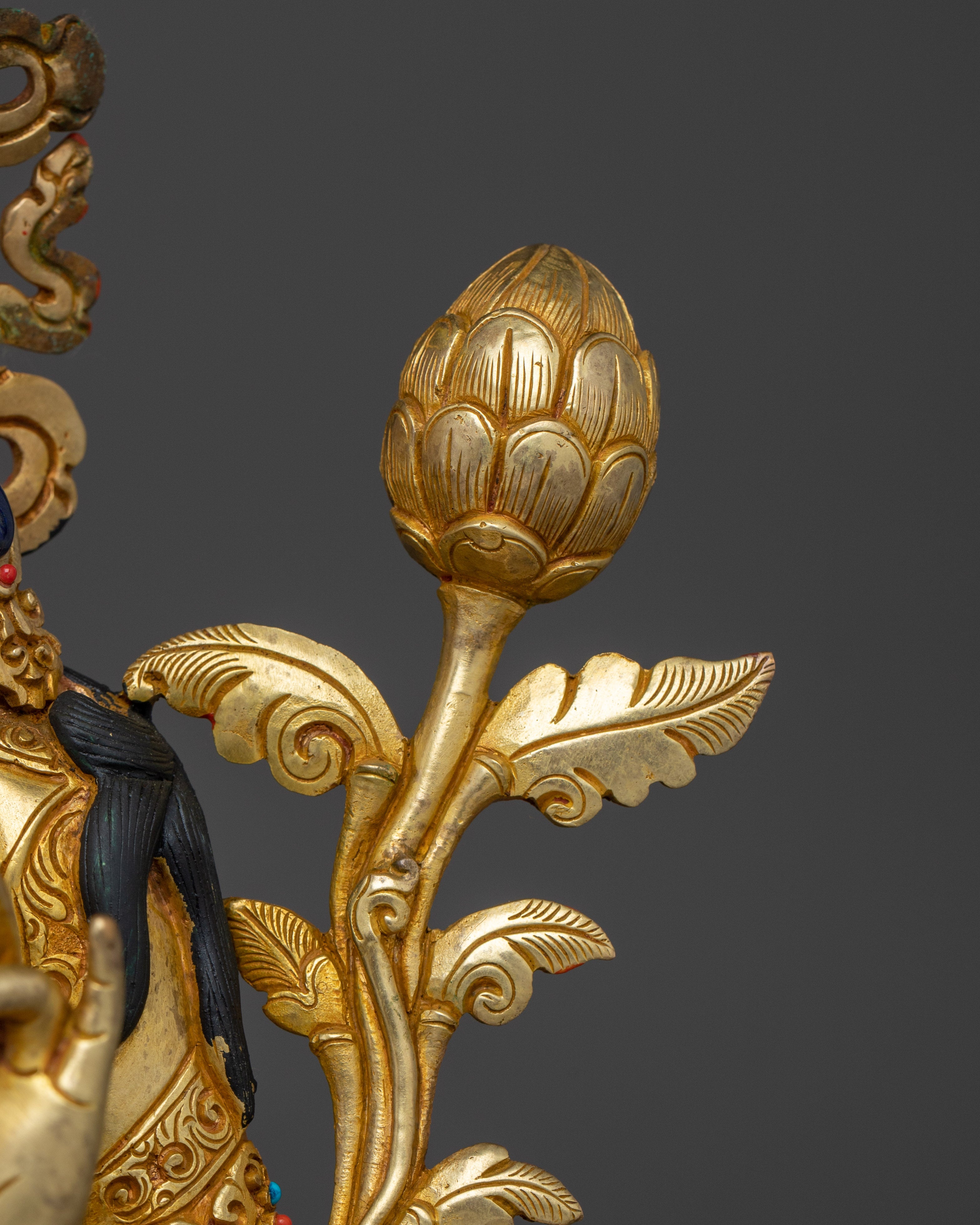 Sacred Green Tara Goddess Sculpture | 24K Gold Gilded Copper with Acrylic Detailing