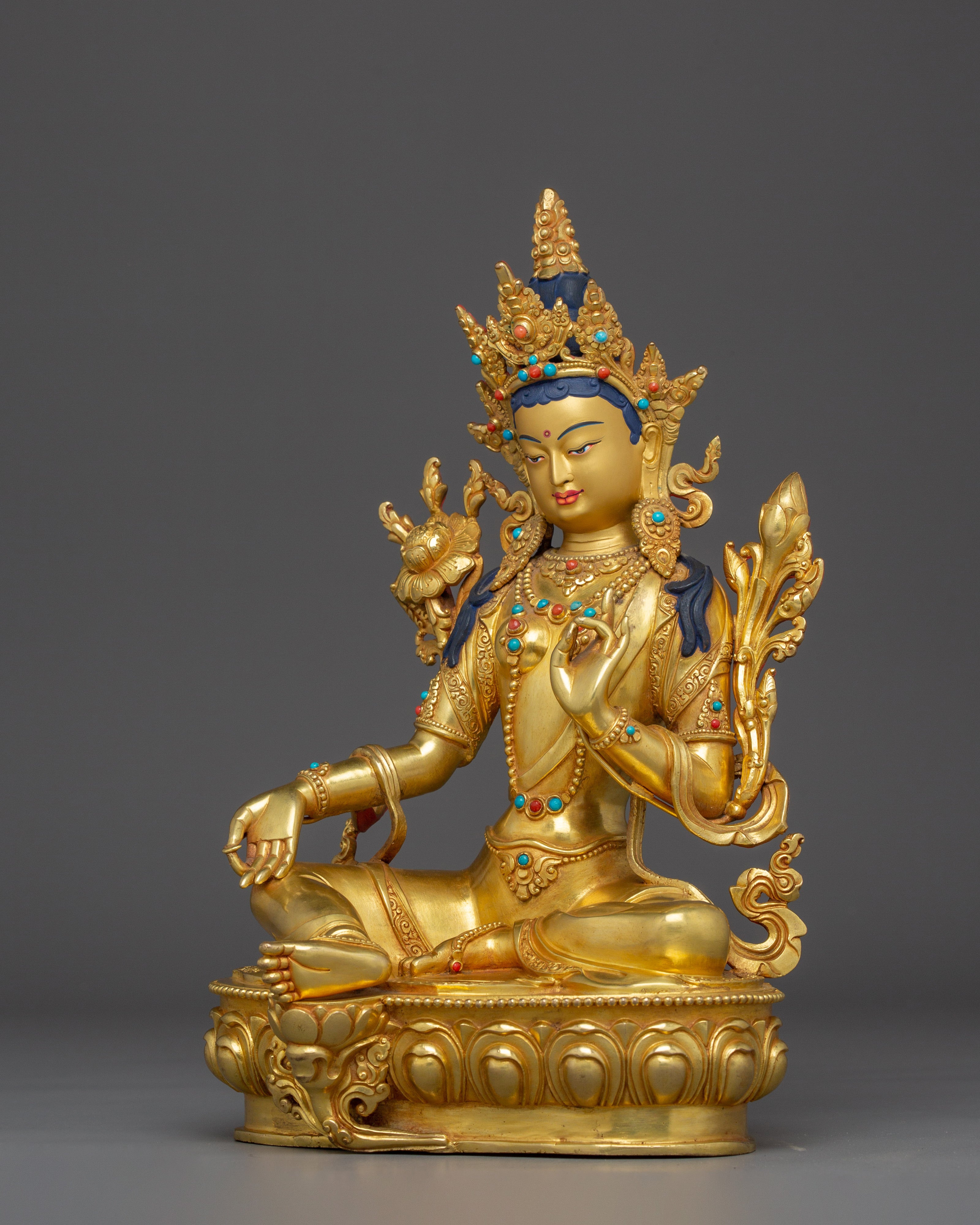 Radiant Shyama Tara Golden Statue | Green Tara - Mother of All Buddhas